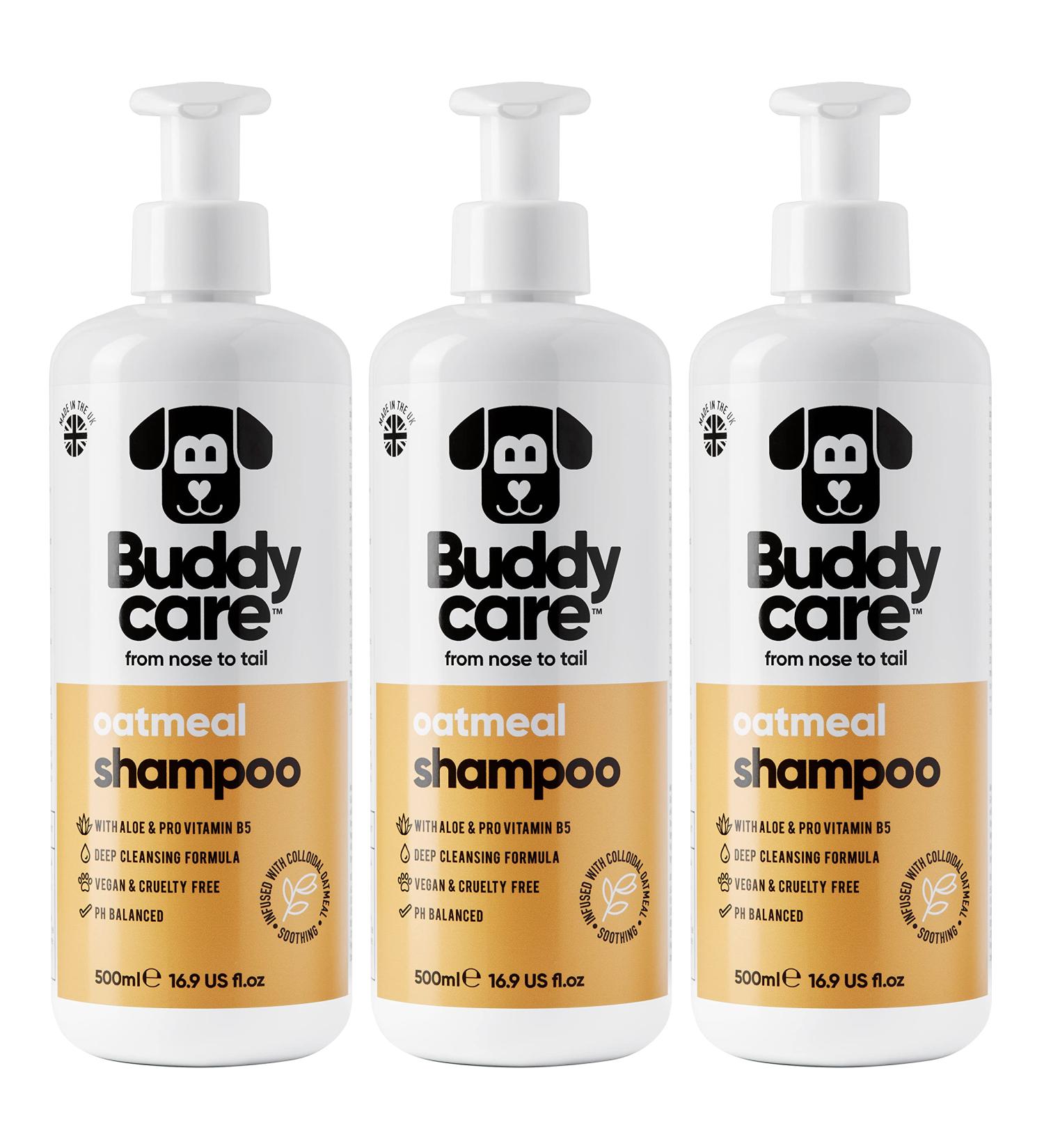BuddyCares Oatmeal Dog Shampoo - Soothing & Moisturizing for Irritated Skin with Aloe Vera & Pro-Vitamin B5 (500ml x3) - International Shipping Available - Buy Online on GoSupps.com