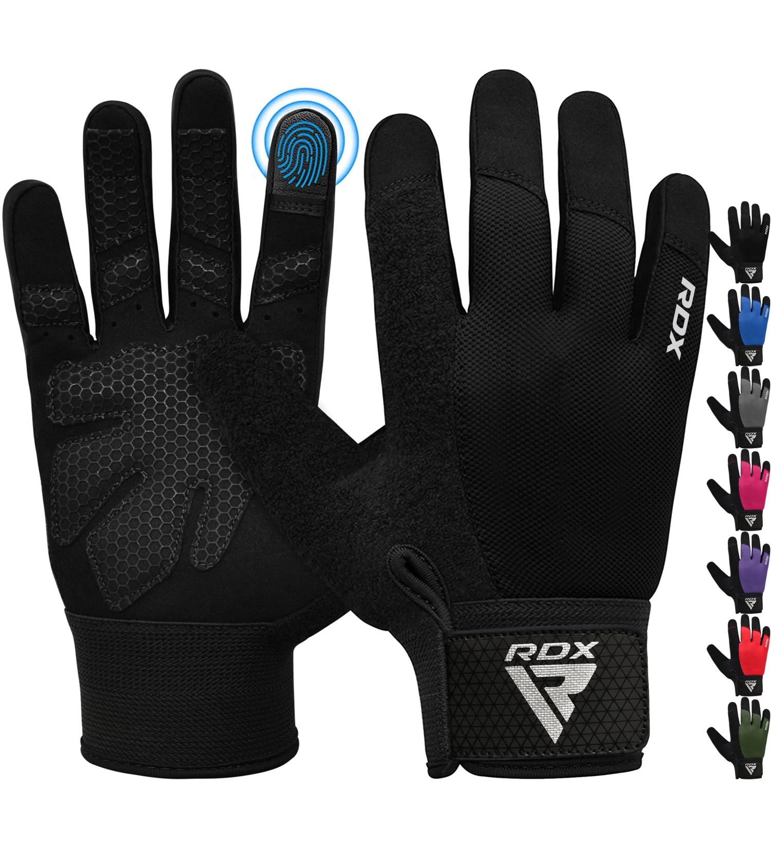 RDX Full Finger Fitness Gloves for Men & Women | Touchscreen Weightlifting & Bodybuilding Workout Gloves | Gym Powerlifting Strength Training - Black - Buy Online on GoSupps.com