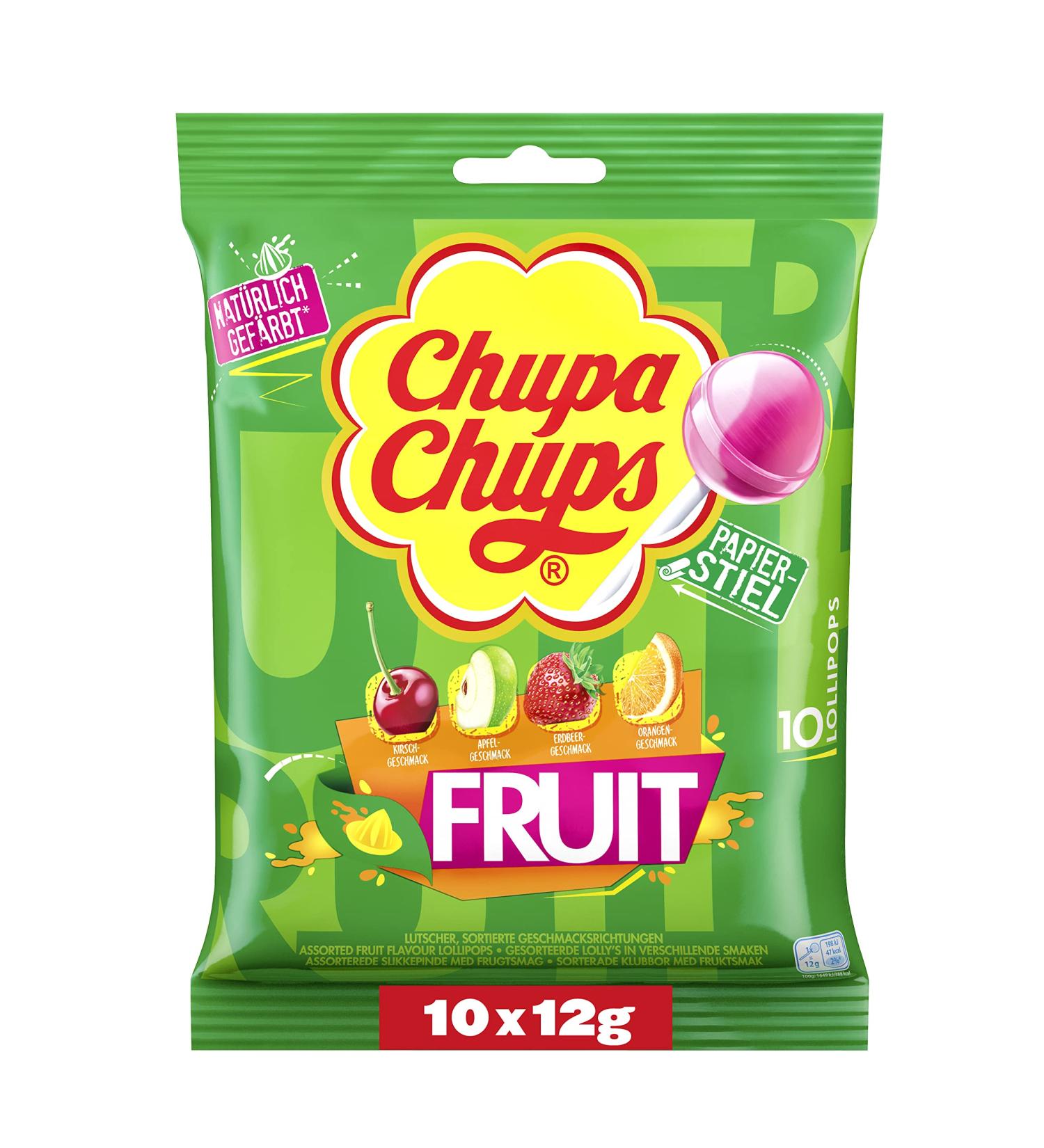 Buy Chupa Chups Fruit Lollipops - Refill Bags with 10 Lollies in Apple Strawberry Orange & Cherry Flavors - Ideal for International Shipping - Buy Online on GoSupps.com