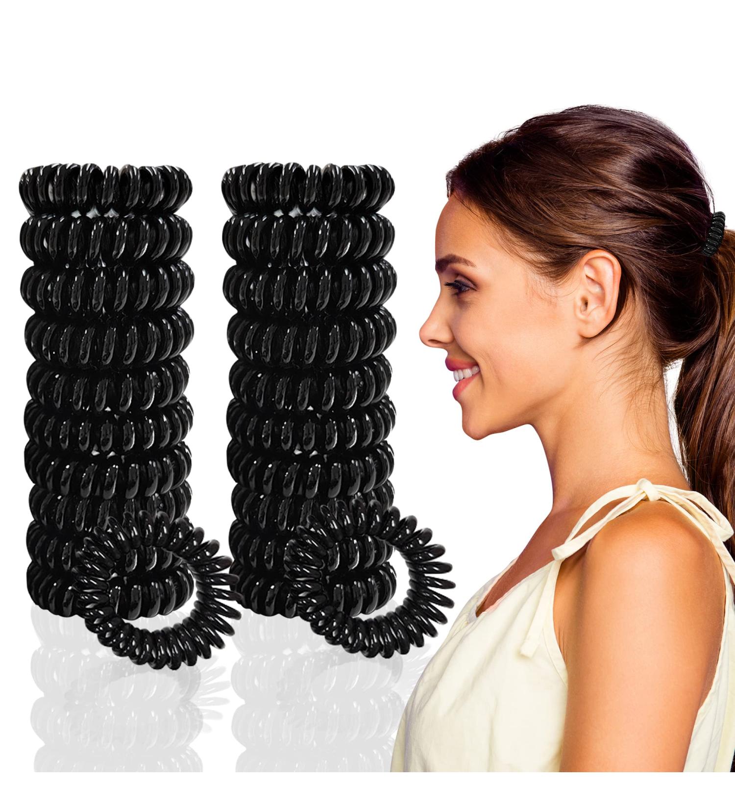 Styla Hair 20 Piece Spiral Hair Ties for Women - Gentle No Crease Design, Suitable for All Hair Types, Comfortable All Day Wear - Black - Buy Online on GoSupps.com