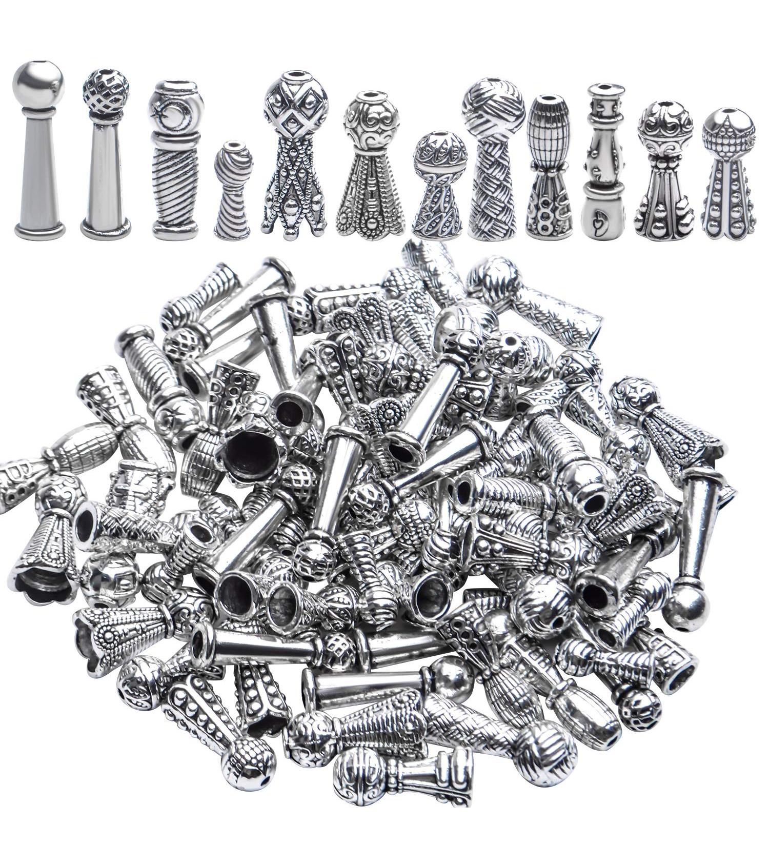 Tibetan Bead Caps 100g - Antique Silver Alloy Cone Flower Tassel End Caps for Jewelry Making - DIY Crafts - Buy Online on GoSupps.com