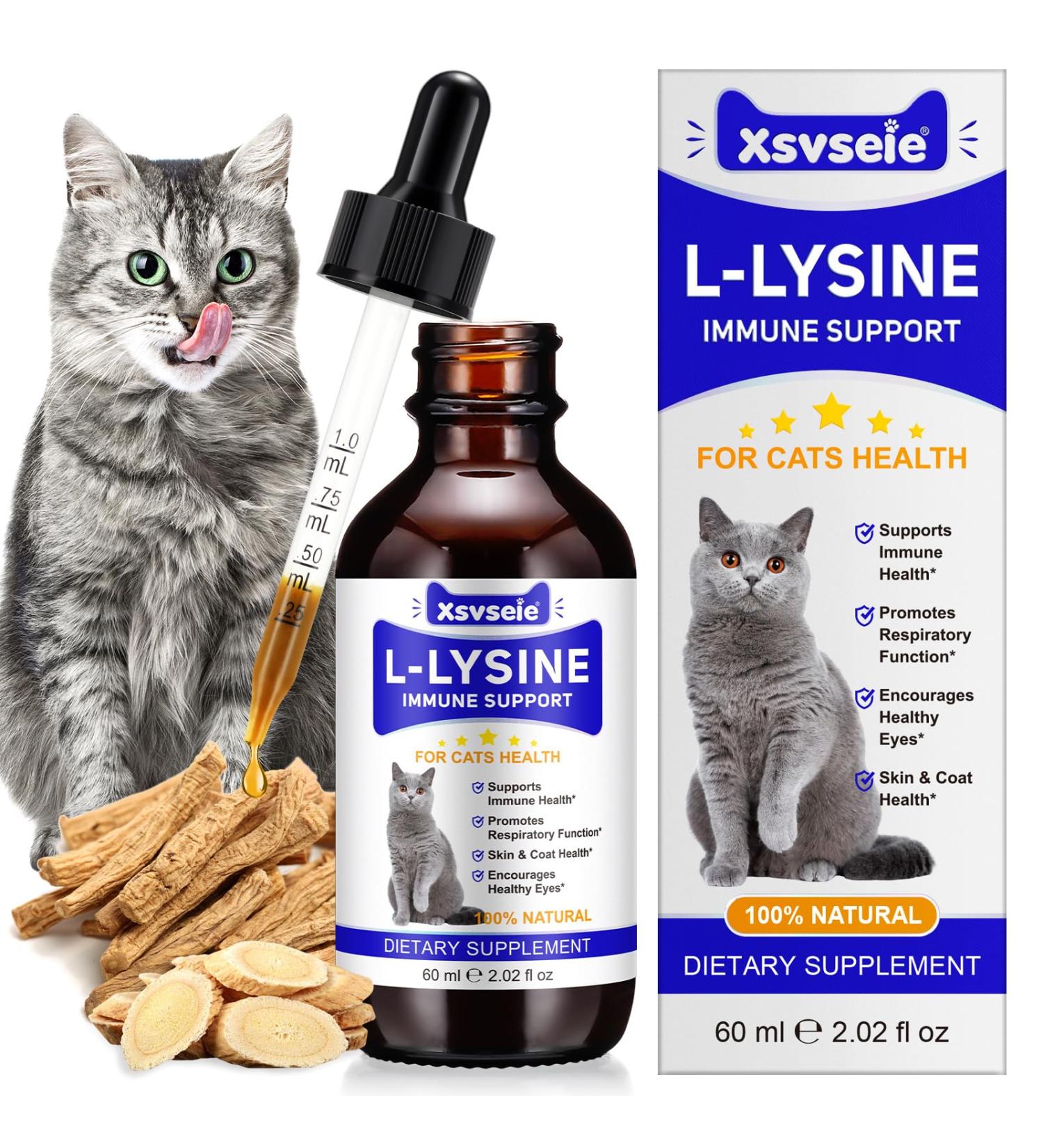 Lysine for Cats L-Lysine for Cat Immune Support Allergy Relief Sneezing & Runny Nose with Colostrum Taurine Vitamins - Roast Chicken Flavor - 60ml/2oz - Buy Online on GoSupps.com
