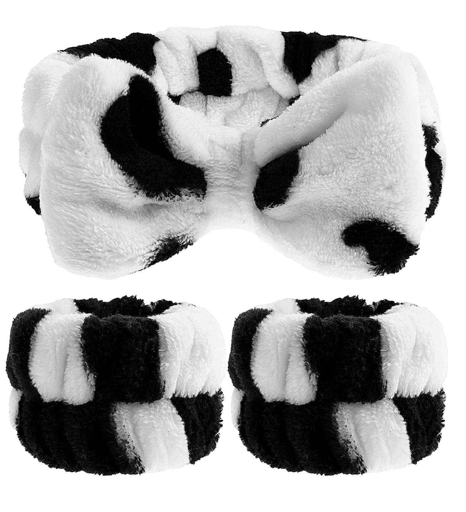 WLLHYF 3pcs Spa Headband & Wristbands Set - Makeup & Skincare Accessories for Women Girls (Black+White) - Buy Online on GoSupps.com