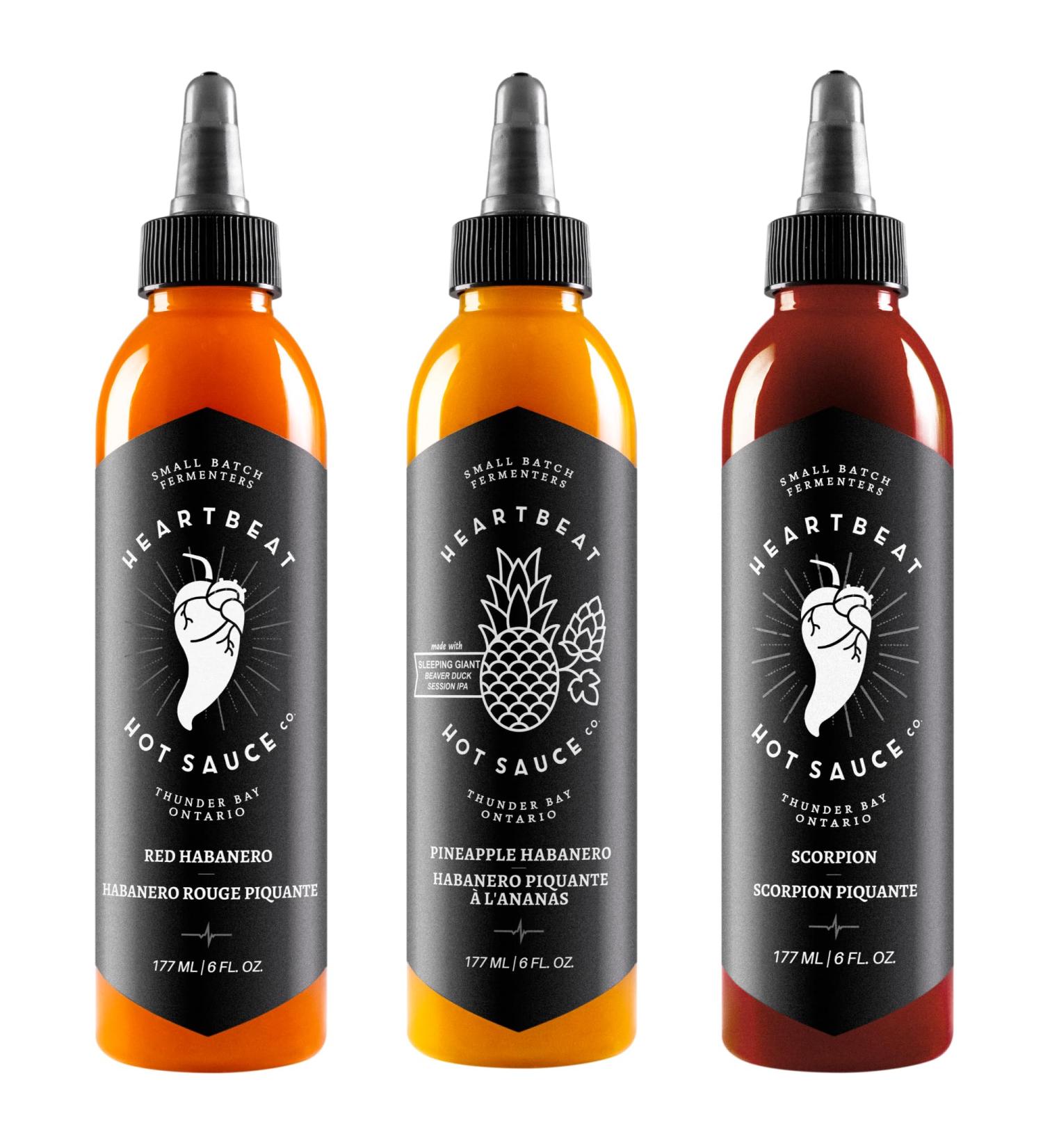 Heartbeat Hot Sauce - Hot Ones Collection 3-Pack! (1 x Red Habanero - Season 6 1 x Pineapple Habanero - Season 10 and 1 x Scorpion - Season 13) - Buy Online on GoSupps.com