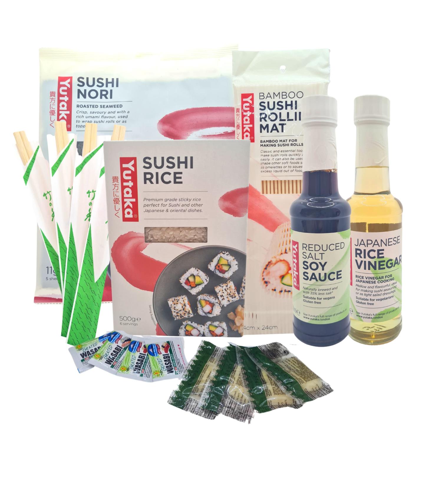 Sushi Kit Sushi Making Kit for DIY Sushi at Home contains Sushi Rice Rice Vinegar Soya Sauce Rolling Mat Wasabi Pickled Ginger Nori and Chopsticks - Complete Set - Buy Online on GoSupps.com