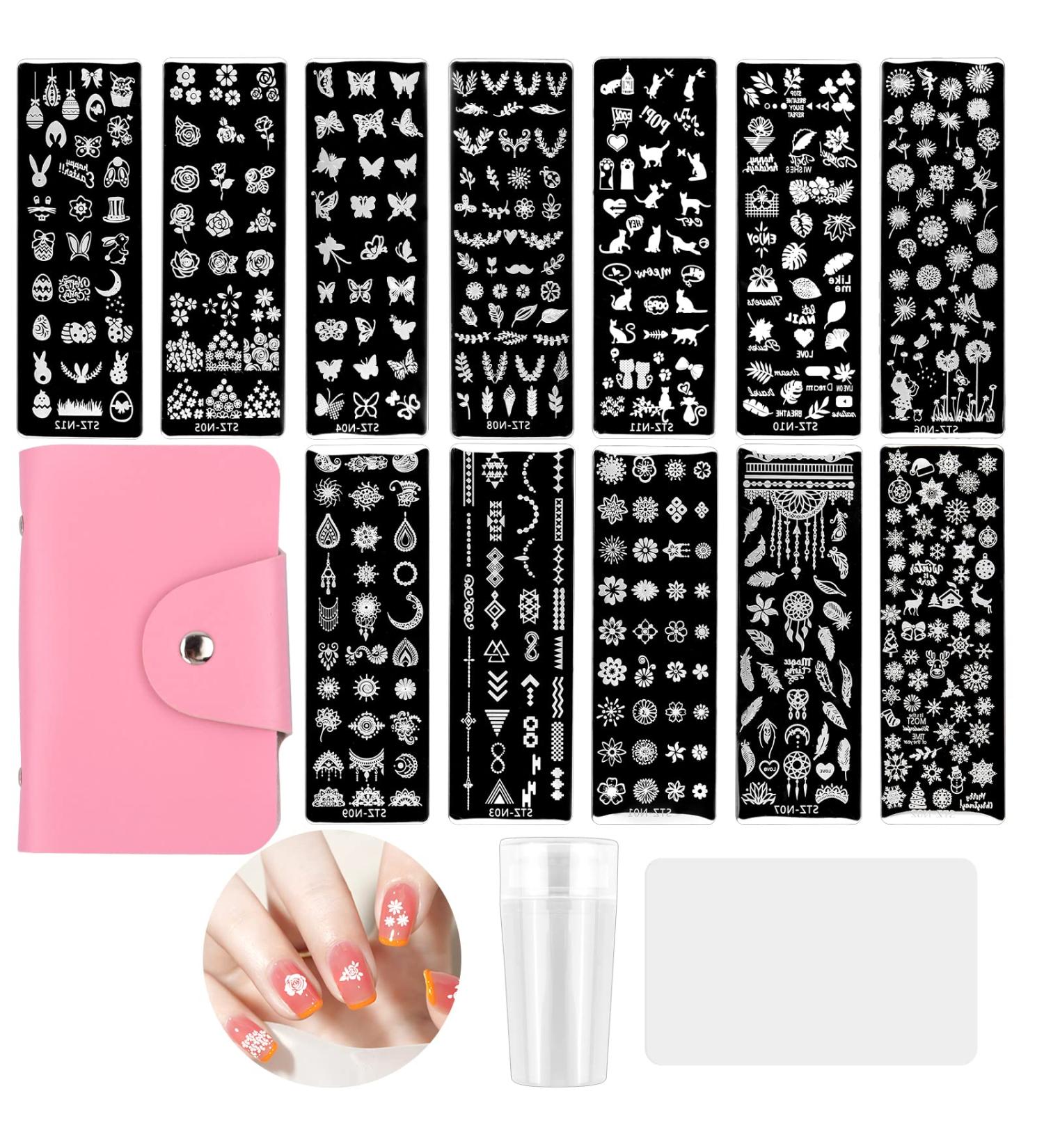 NATUCE Nail Stamp Set - 12PC Nail Stamping Plates Silicone Stamper & Storage Bag for Stunning Nail Art - Buy Online on GoSupps.com