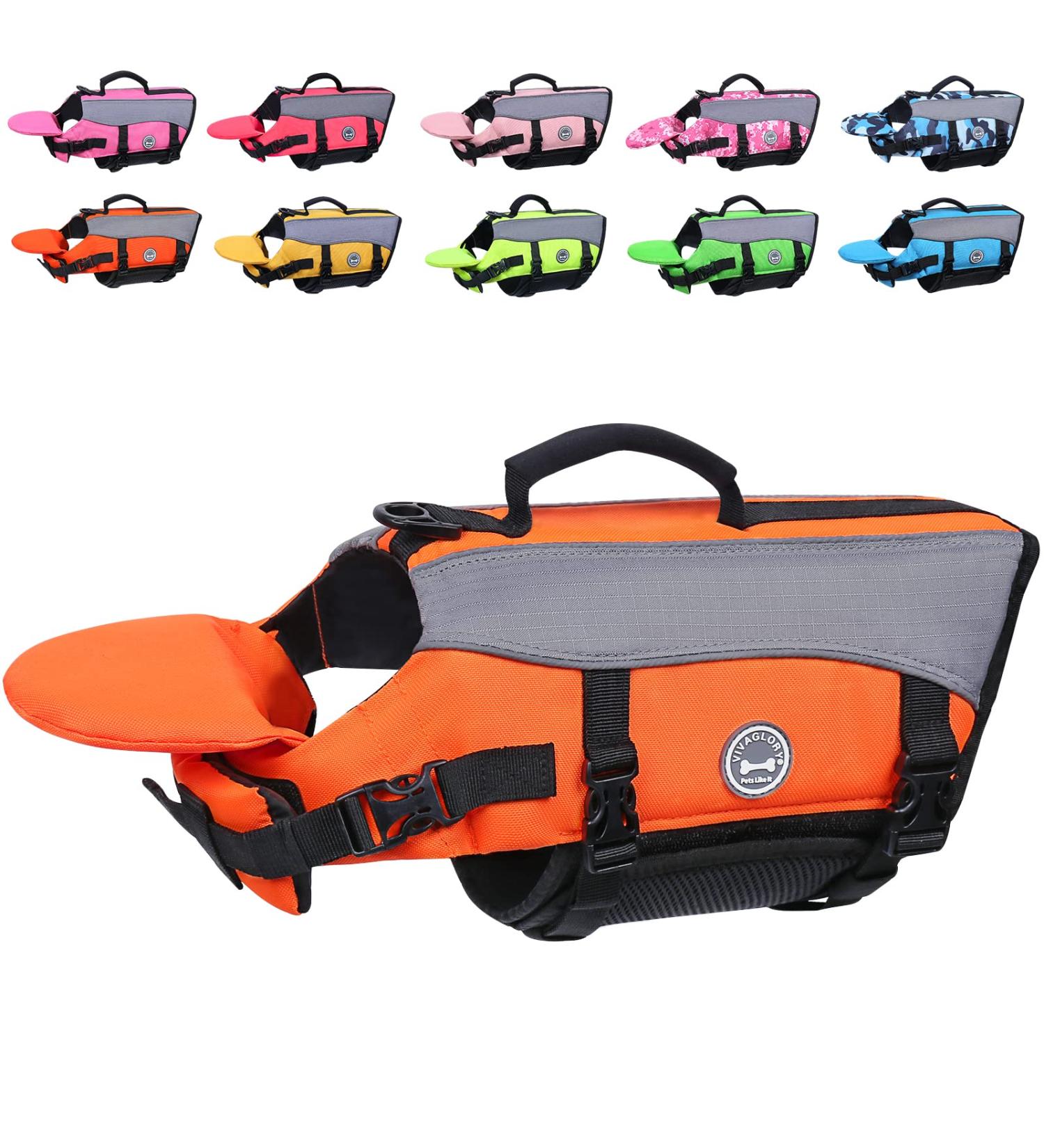 Vivaglory Neon Orange Dog Rescue Vest | Removable Front-Wheel Drive | Reflective & Upholstered for Swimming & Boating - XXS (28-35cm) - Buy Online on GoSupps.com
