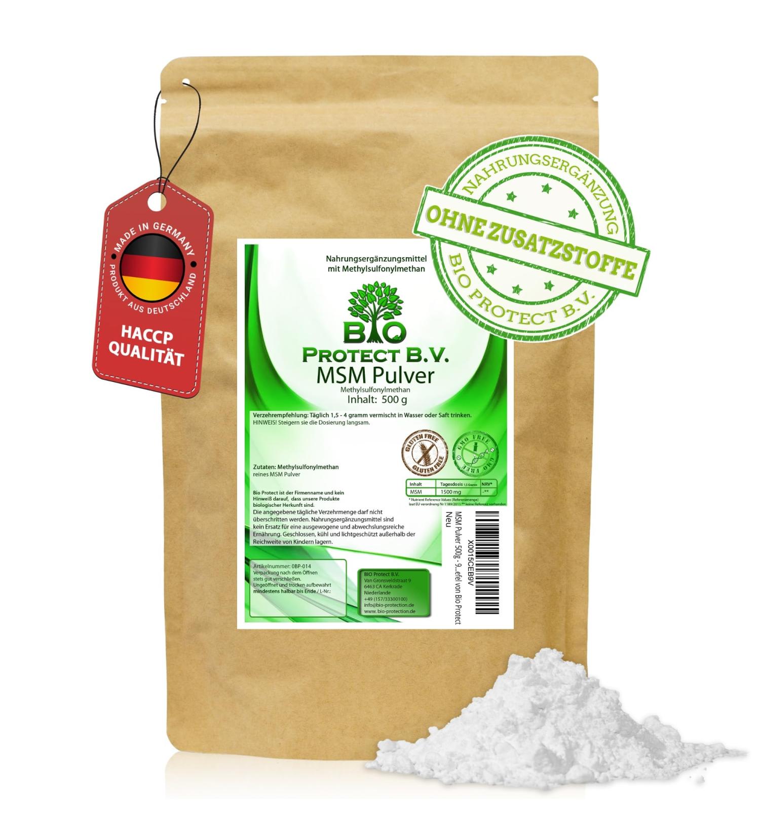 Buy MSM Powder 500g - 99.9% Pure Vegan & Additive-Free - Premium Organic Sulfur from Bio Protect - Buy Online on GoSupps.com
