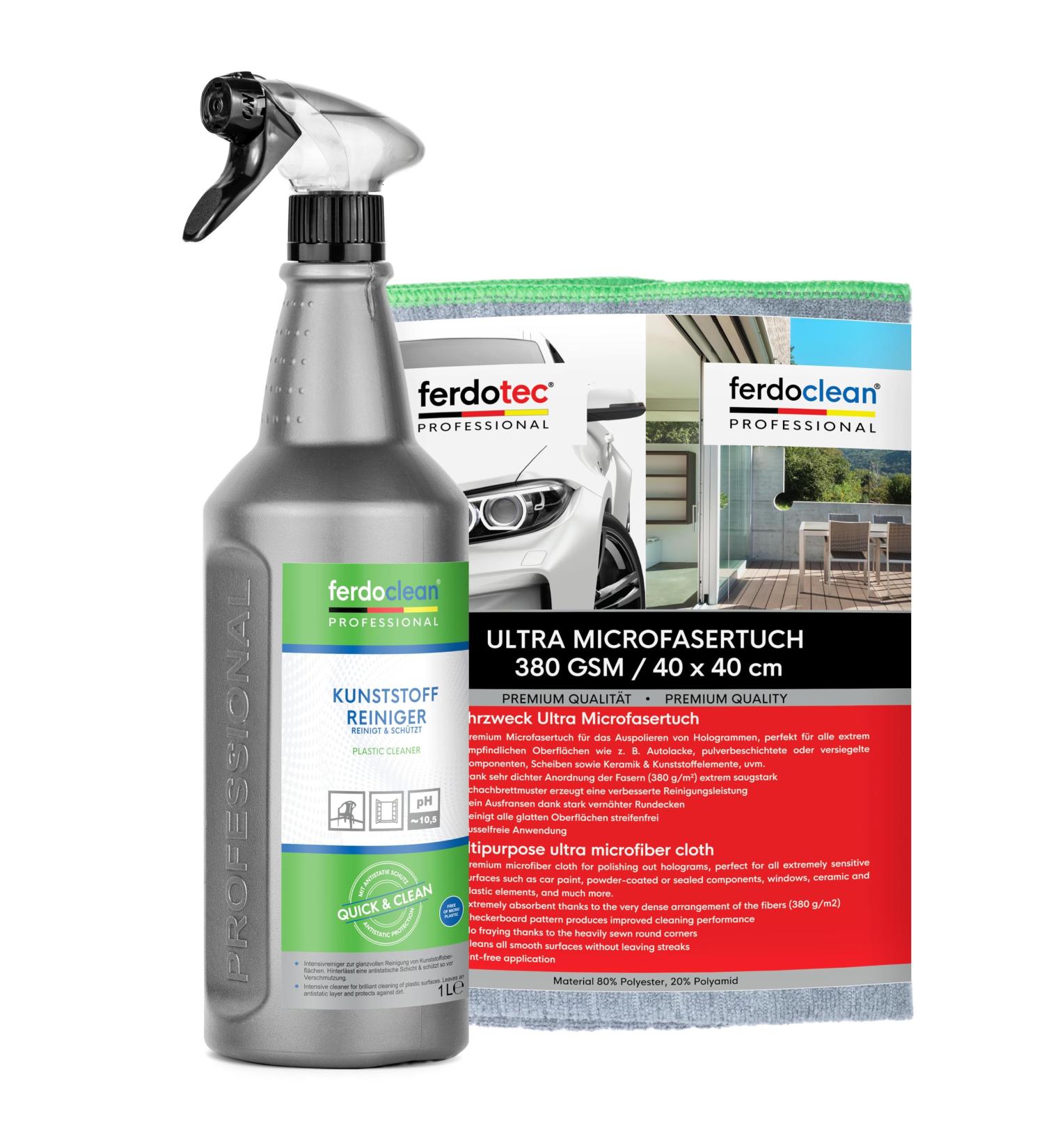 Ferdoclean SPAR SET 1L - Best Plastic Cleaner & Microfiber Cloths for Windows & Garden Furniture | PVC & Window Frame Cleaner (Anthracite/Green) - Buy Online on GoSupps.com