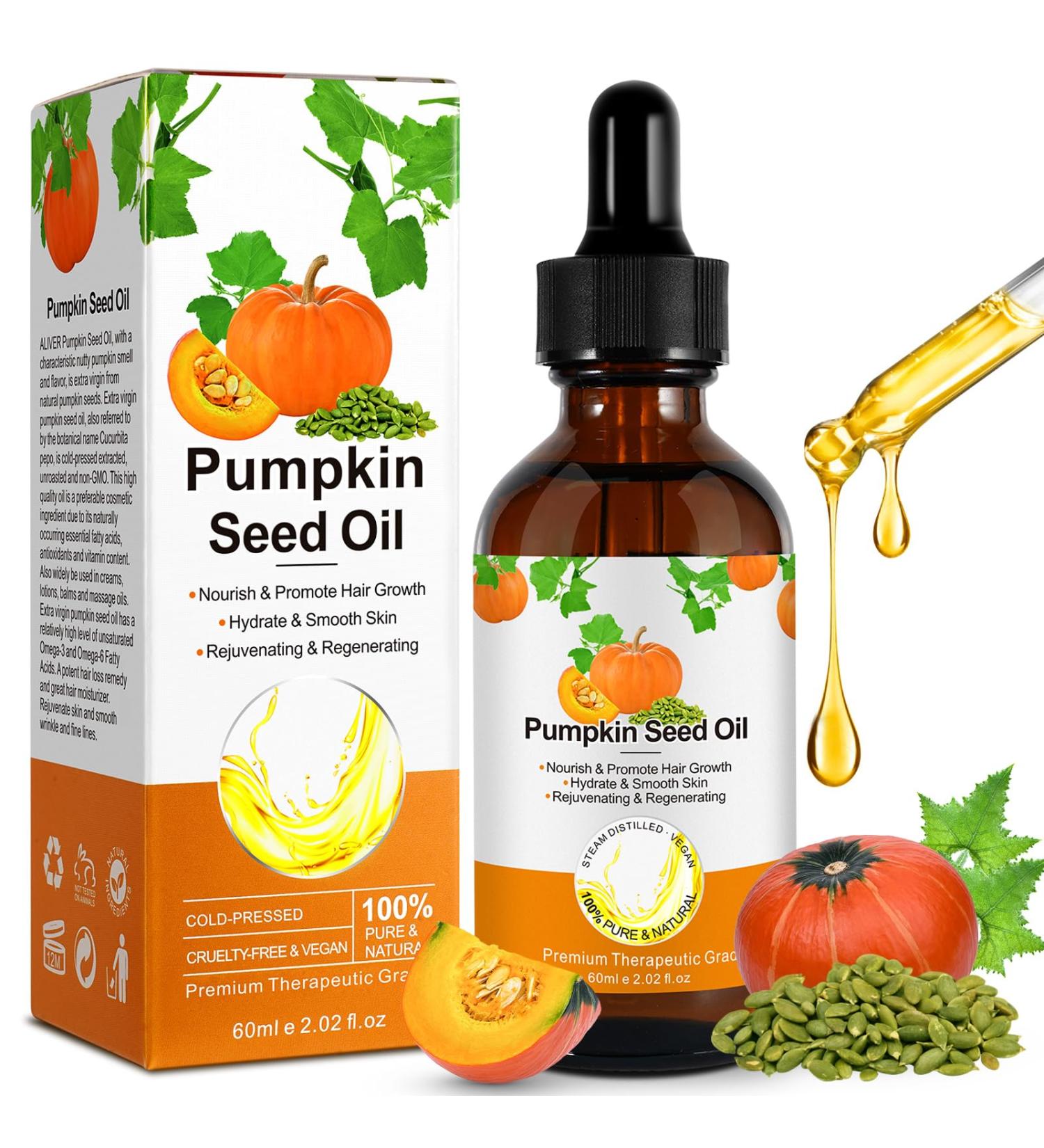 Pumpkin Seed Oil Organic Pumpkin Oil for Hair Growth Pure Cold Pressed Hair Oil Nourish Dry Damaged Hair and Hydrate Skin Pumpkin Essential Oil for Face Skincare Hair Loss Treatment 60mL - Buy Online on GoSupps.com