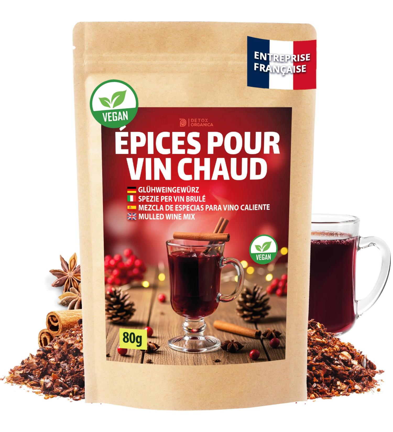 DETOX ORGANICA M lange pices Vin Chaud - pices Cannelle Anis toil et Autres pices de Qualit Premium - Id al pour Boissons Hivernales de No l Punch - 100% Naturel et Vegan (80g Morceaux) 80 g (Lot de 1) - Buy Online on GoSupps.com
