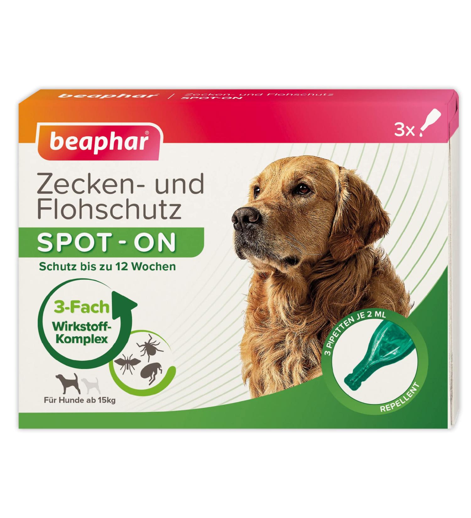 Beaphar Tick & Flea Spot-On for Dogs Over 15kg | 3x2ml Pipets | Protects Against Fleas Ticks & Mosquitoes - 12 Weeks of Immediate Defense - Buy Online on GoSupps.com