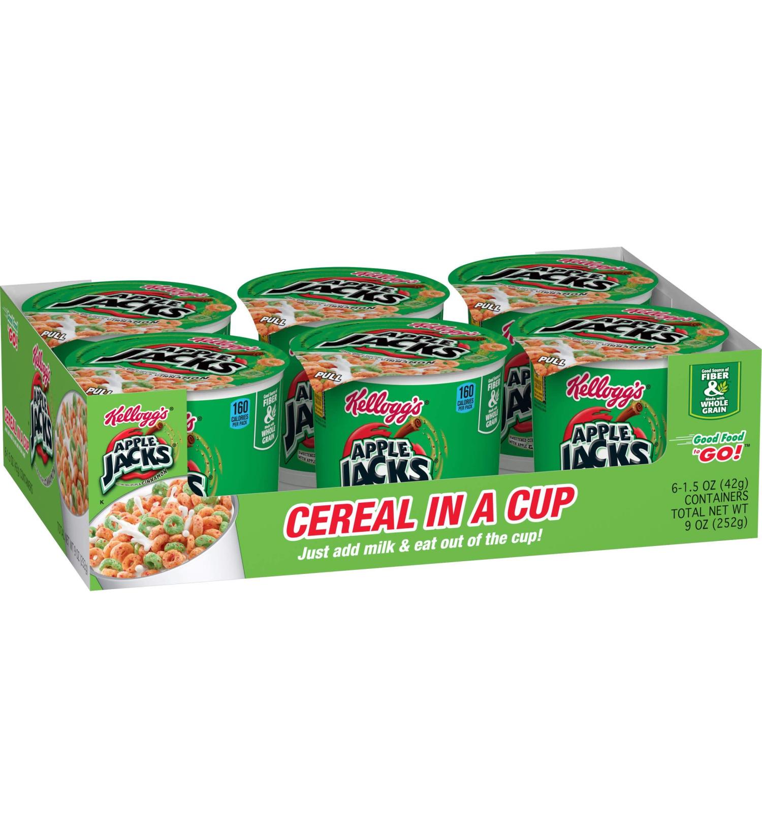 Kellogg's Apple Jacks Cereal Cups - 18oz Case (12 Cups) | 8 Vitamins & Minerals Kids Snack - Buy Online on GoSupps.com