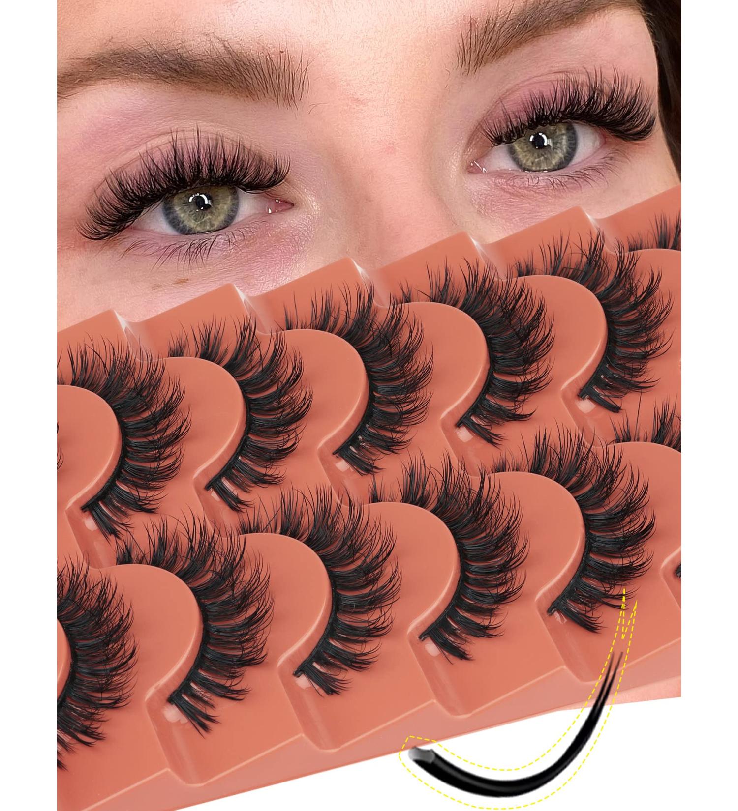 Goddenus H-flat Wispy Fluffy 15mm Natural Mink False Eyelashes - 7 Pairs, CC Curl, Reusable Short Strip Doll Lashes - Wet Look Extensions - Buy Online on GoSupps.com