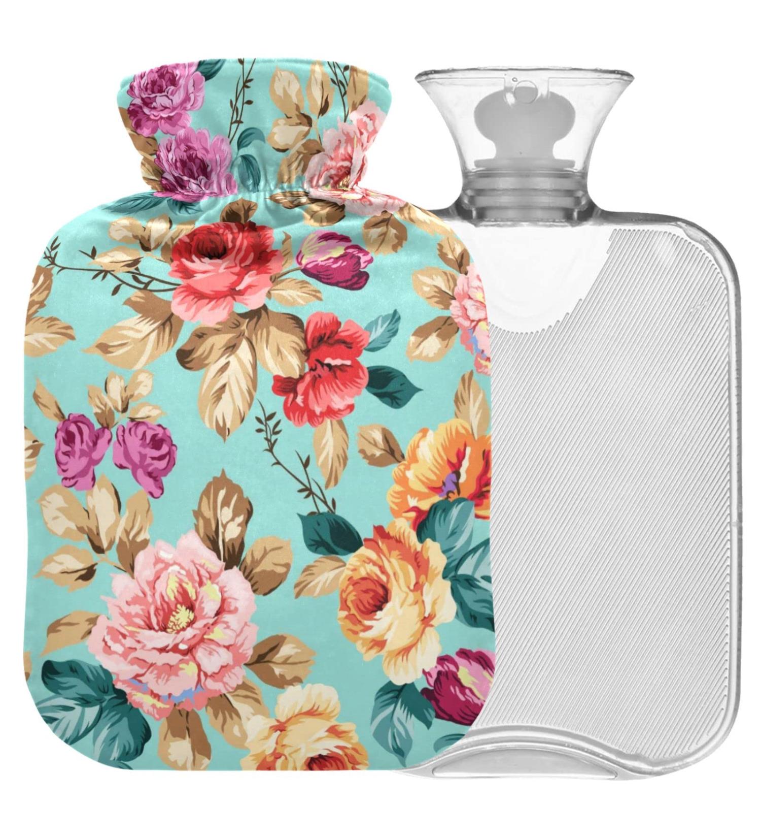 Naanle Hot Water Bottle with Cover - 2L Pink Orange Violet Flowers | Back Pain Relief Hand & Foot Warmer Neck Warmth Cold Therapy - International Shipping - Buy Online on GoSupps.com