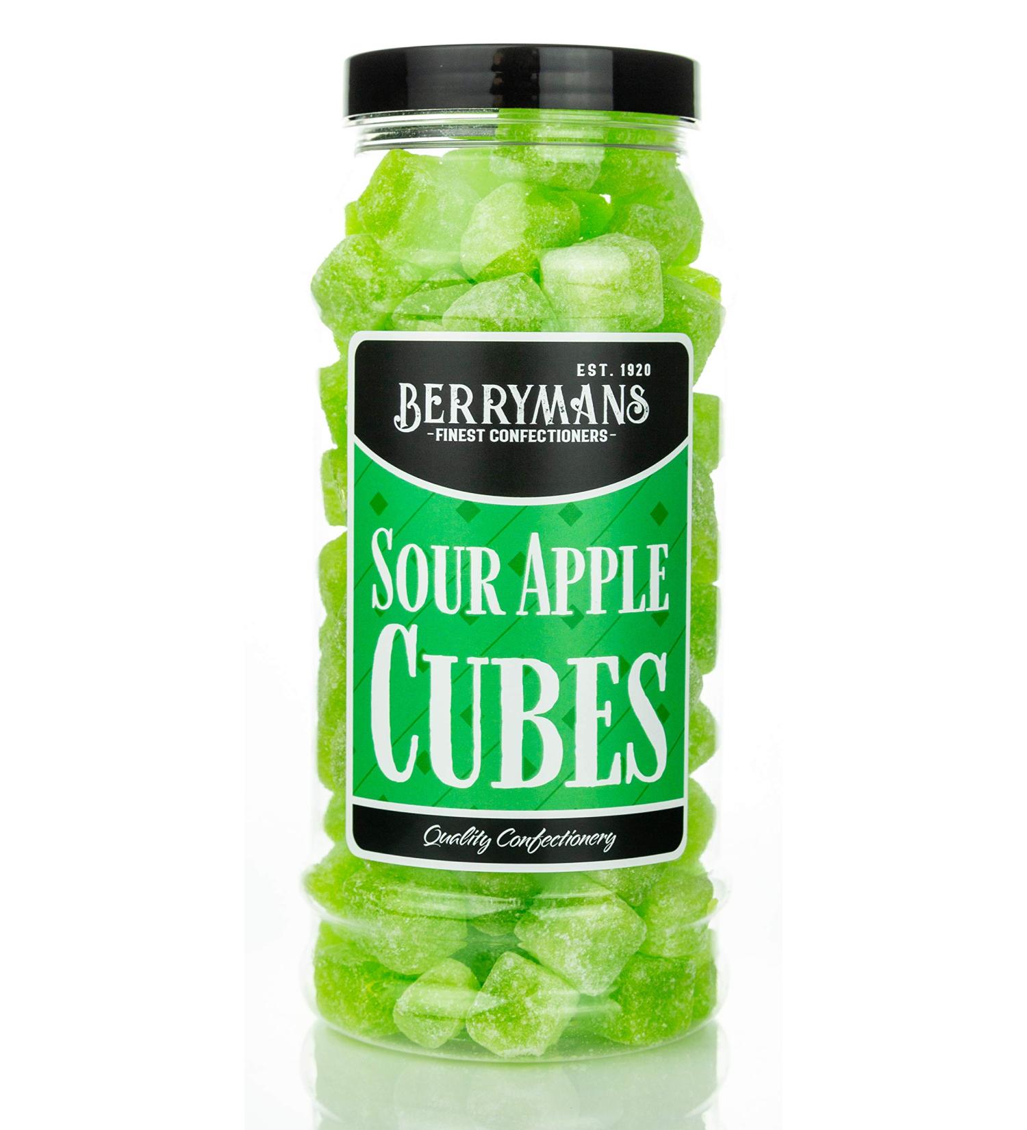 Sour Apple Cubes Retro Boiled Sweets Gift Jar - Berrymans Sweet Shop - Classic Taste - Buy Online on GoSupps.com
