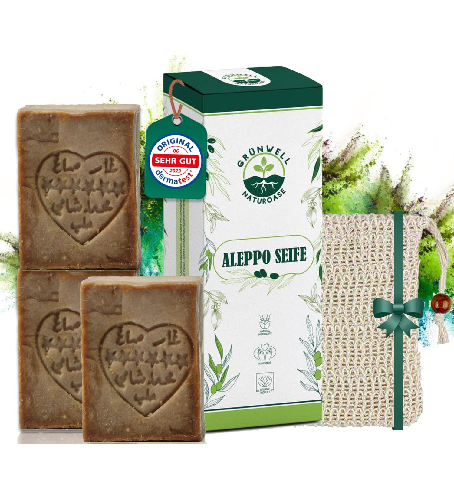 Gr nwell Naturoase Aleppo Soap Set - Original 3x190g with 20% Laurel & 80% Olive Oil | Natural Face & Body Care | Hair Soap | Premium Olive Oil Soap - Buy Online on GoSupps.com