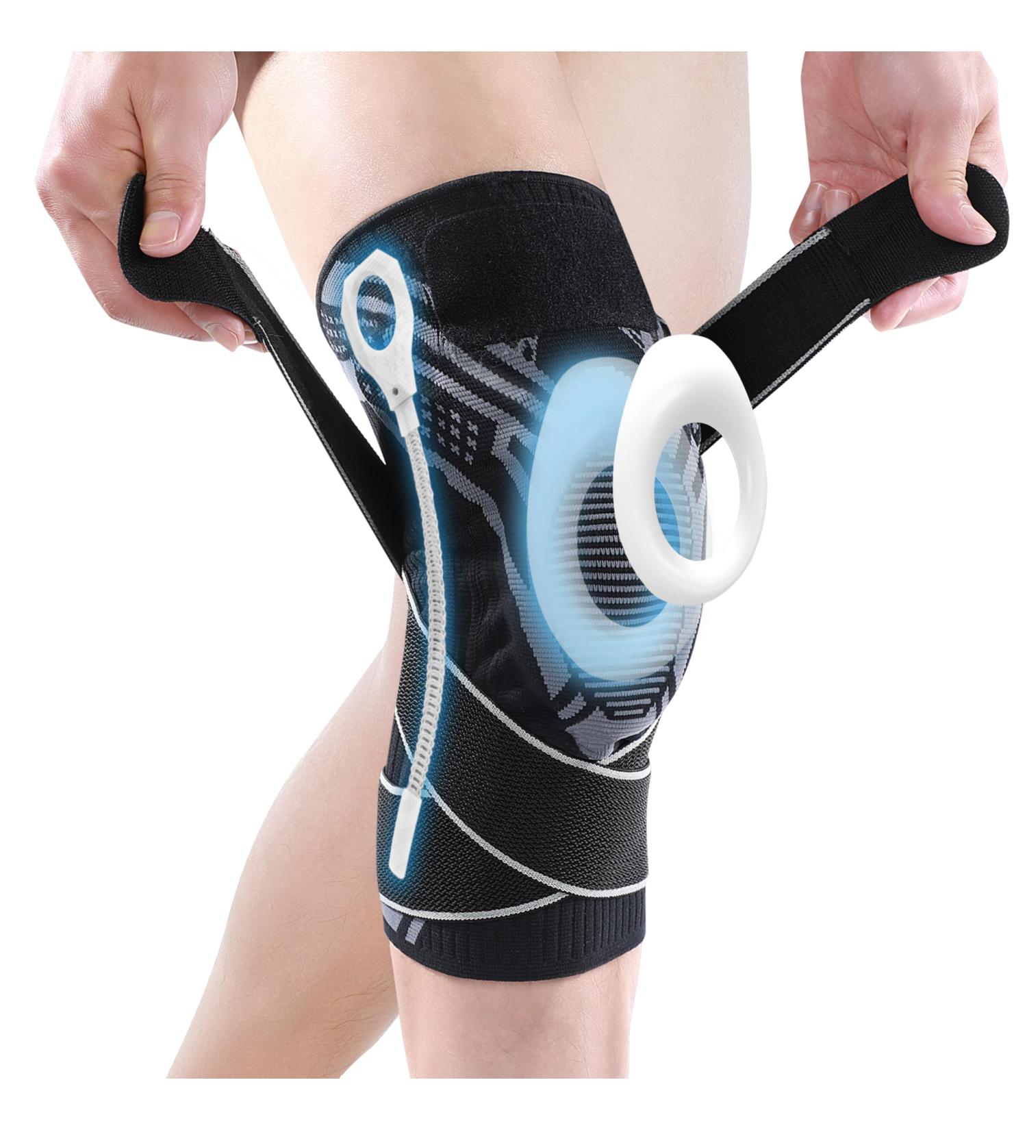 Achiou Knee Compression Sleeve - Adjustable Knee Brace for Pain Relief Stabilizers & Gel Pad - Support for Meniscus Tear Running Workouts - Medium Grey for Men & Women - Buy Online on GoSupps.com