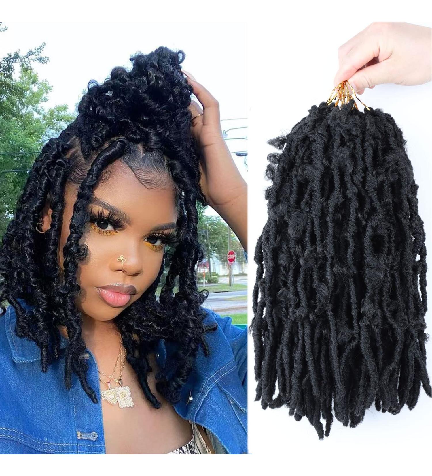 Flyteng Butterfly Locs Crochet Hair 12 Inch (Pack of 6) 1B - Soft Distressed Faux Locs Crochet Braids for Black Women - Buy Online on GoSupps.com