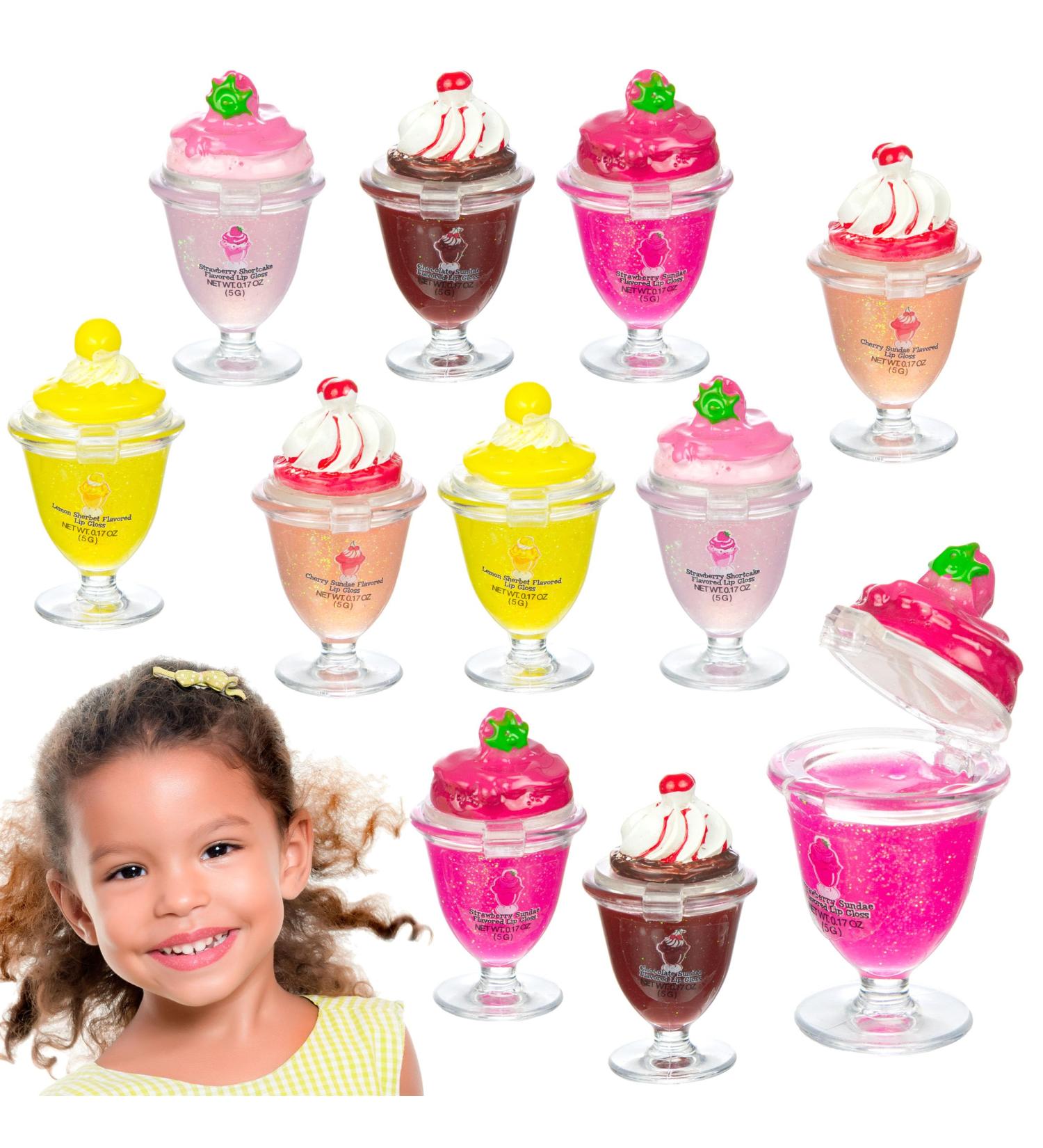 Expressions 10pc Ice Cream Sundae Lip Gloss Collection | Kids Makeup Set | Glittery Dessert Flavored Gloss - Buy Online on GoSupps.com