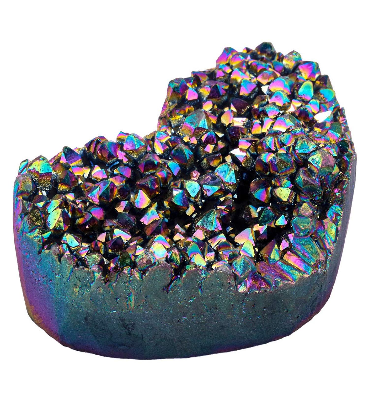 Buy Nupuyai Titanium Coated Bergkristall Druse Quartz Geode - Irregular Purple Heart Crystal Cluster for Reiki & Feng Shui Decoration - Buy Online on GoSupps.com