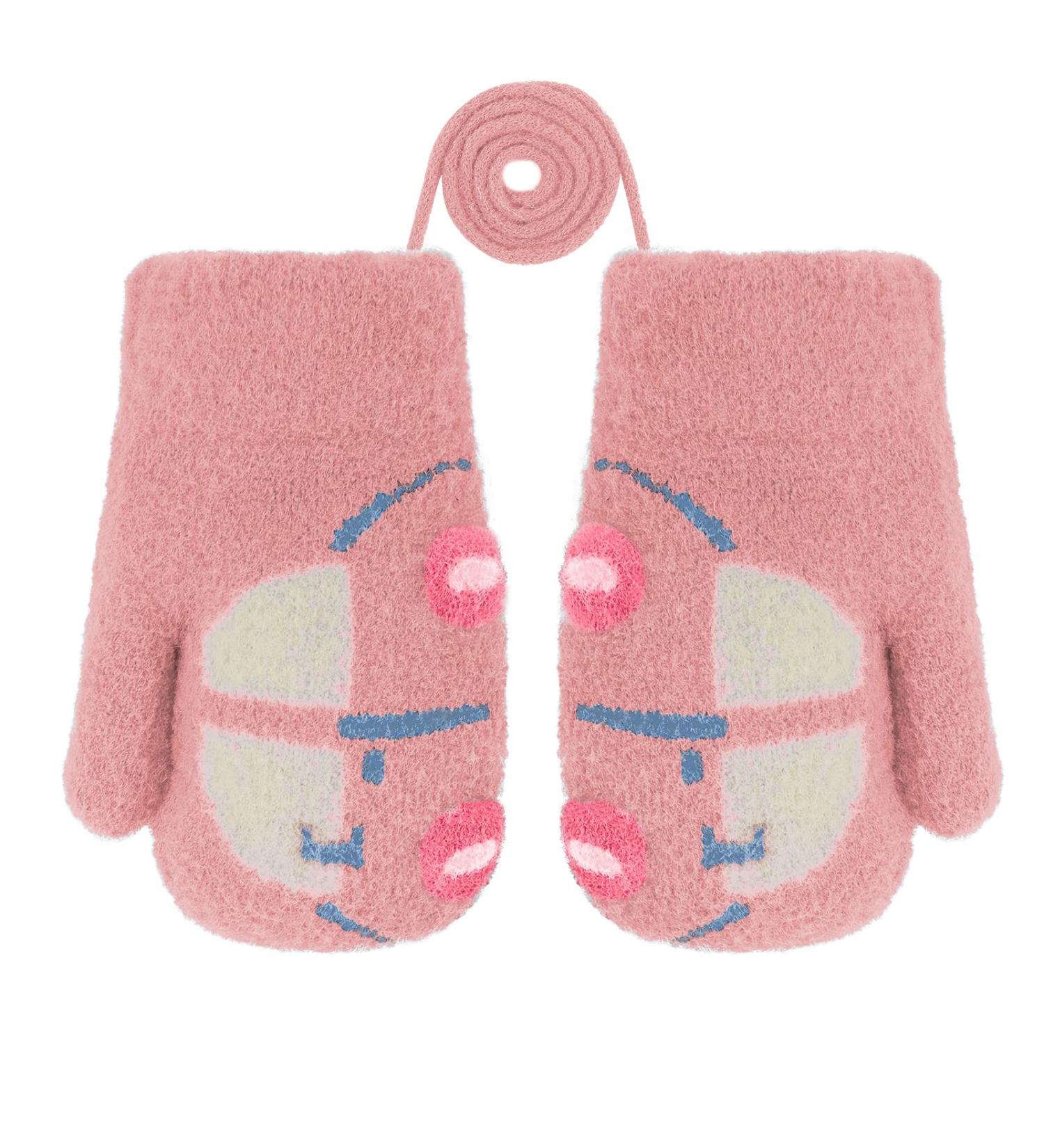 Cute Fox Knitting Short Full Finger Gloves for Toddler Kids | Thermal Plush Lining | 1-3 Yrs | Perfect for Winter, Cycling, Camping | Car/Pink - Buy Online on GoSupps.com