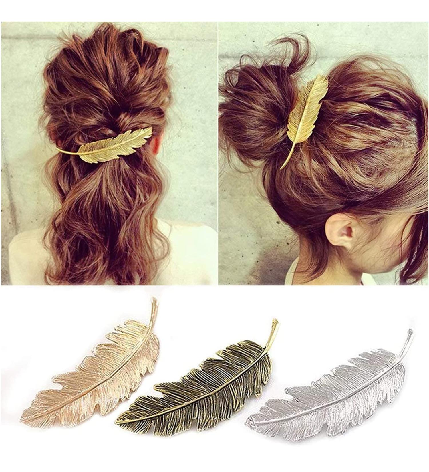 3 Colours Metal Feather Leaf Hair Clips Vintage Leaf Shaped Hair Clips Hair Accessories Headpiece Hair Accessories - Buy Online on GoSupps.com