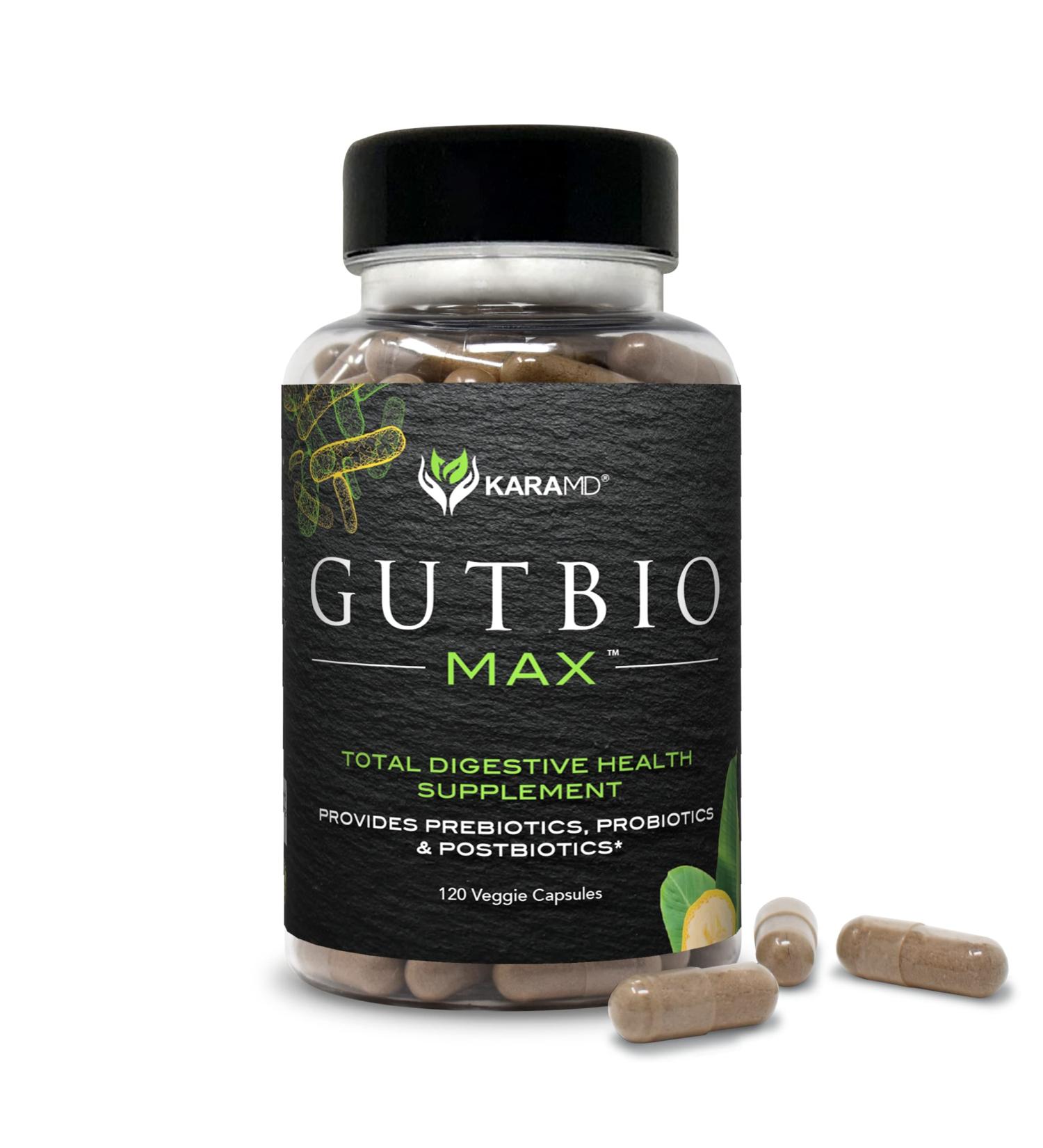 KaraMD GutBio Max Fiber Supplement with Digestive Enzymes, Prebiotics, Postbiotics & Probiotics - 30 Servings (120 Capsules) - Buy Online on GoSupps.com