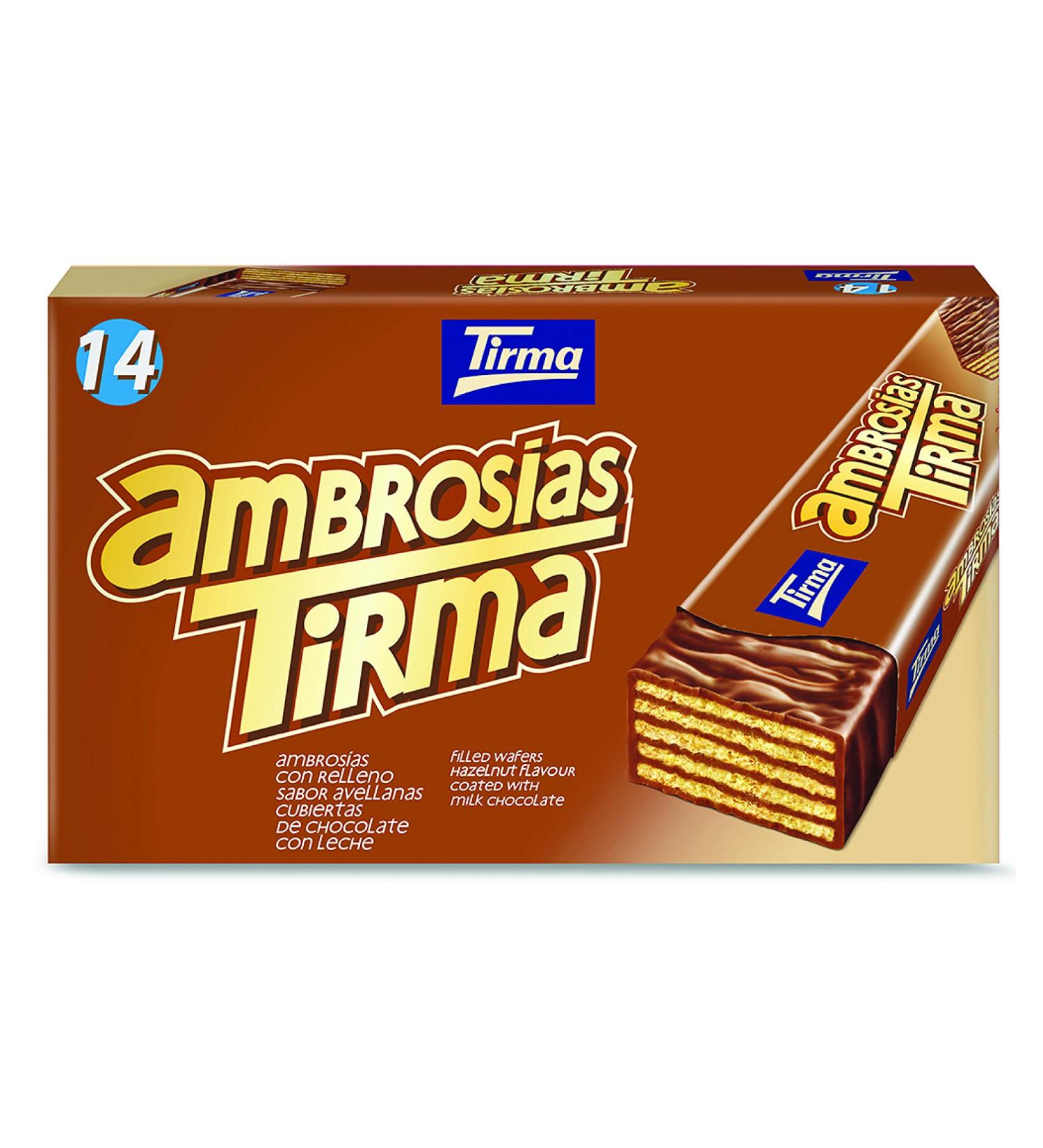  Tirma Tirma Pack of 14 Waffle Bars with Whole Milk Chocolate - Filled with Hazelnut Cream - 301g - Delicate Cream Filling - Vegetarian - Individually Wrapped - Perfect as a Party Snack - Buy Online on GoSupps.com