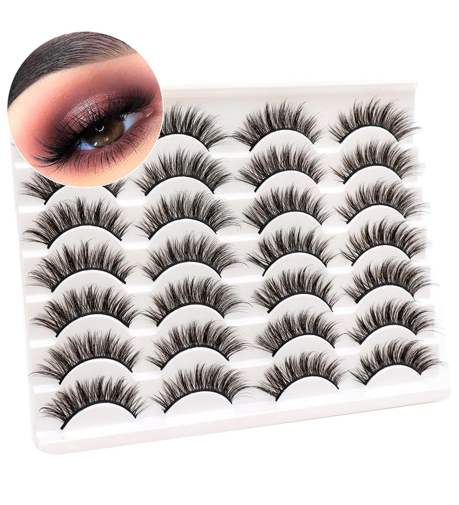 Ahrikiss False Lashes 14 Pairs Fluffy Eyelashes Pack - Natural Look Faux Mink Wispy Strip Eye Lashes Multipack, Cat Eye Style - Buy Online on GoSupps.com