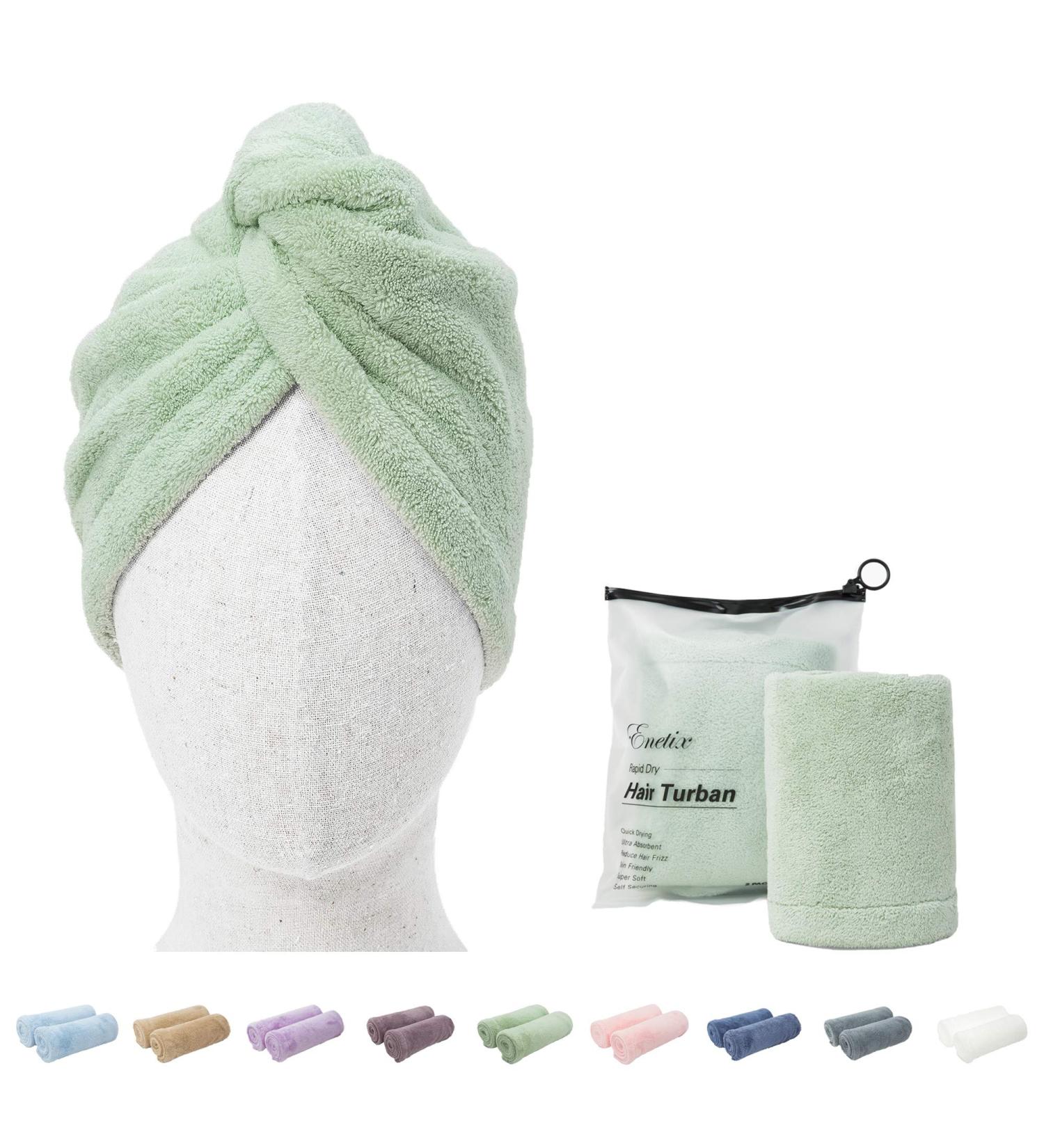 ENETIX Microfiber Towel for Women - Quick-Drying Anti-Frizz Hair Turban (Mint) - 2 Pack 25x70 cm Super Absorbent Fast-Drying Hair Towels - Buy Online on GoSupps.com