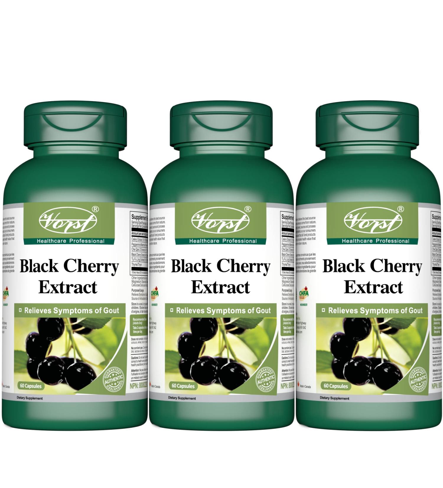 Black Cherry Extract 600mg 3 X 60 Capsules with Thyme Peppermint and Celery Gout Pain Relief Treatment Uric Acid Supplement | Tart Cherry Alternative | 3 Bottles 60 count (Pack of 3) - Buy Online on GoSupps.com