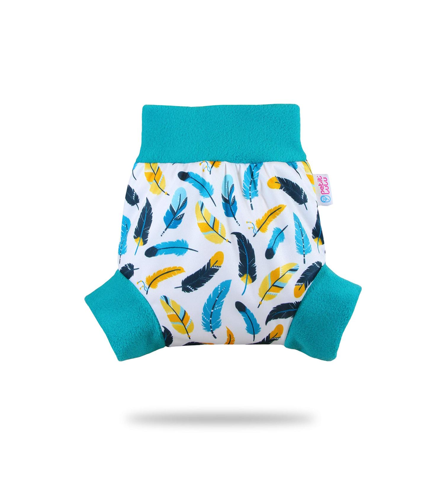 Petit Lulu Washable Cloth Nappy Wrap - Size M | Reusable Diaper Wrap | European Made (Turquoise Feathers) - Buy Online on GoSupps.com