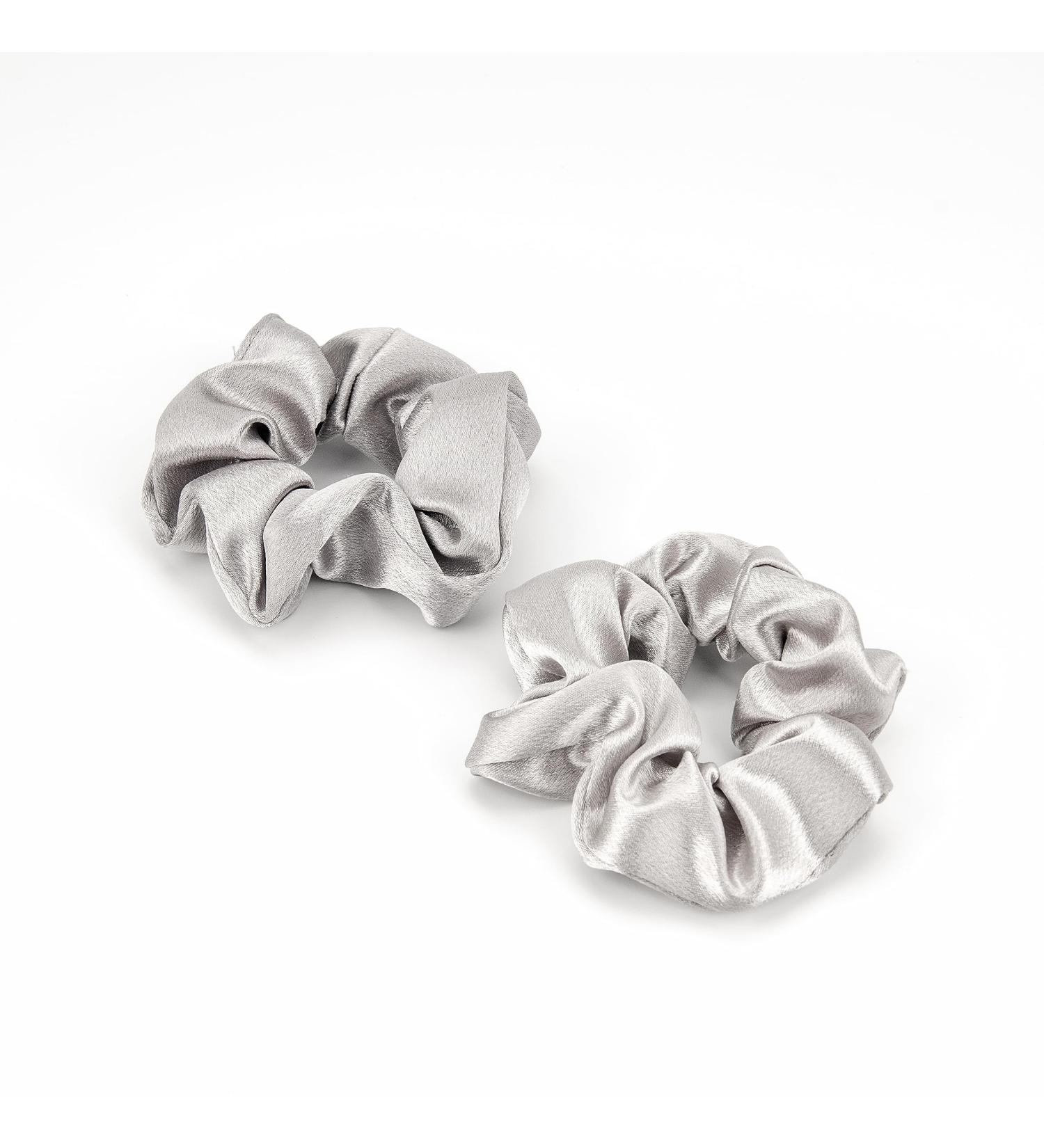2 Pack Premium Silk Scrunchies in Grey - Soft Satin Ponytail Holder for Women with Long, Fine, and Thick Hair - Elastic Hair Ties for Girls - Buy Online on GoSupps.com