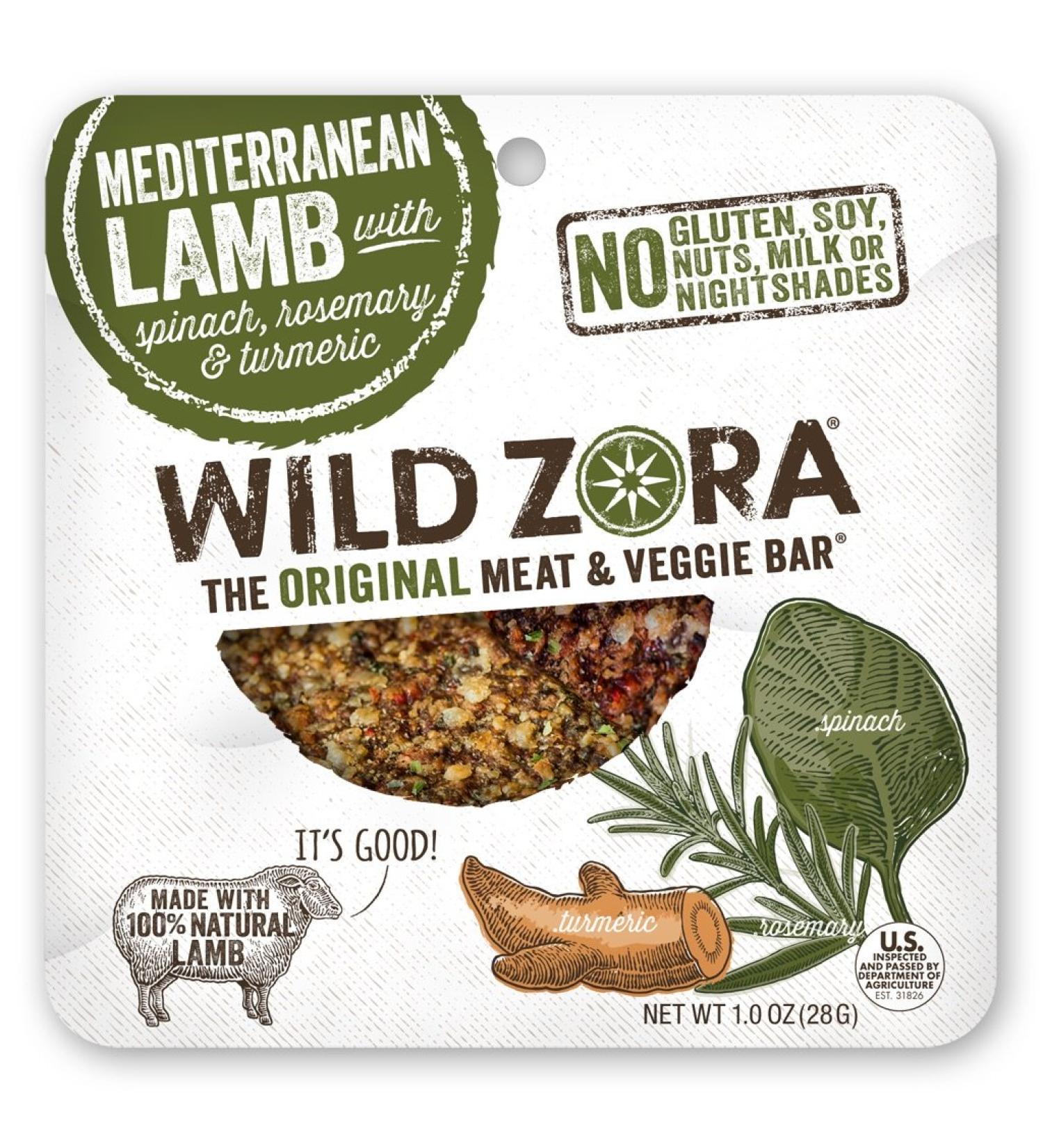 Wild Zora Meat & Veggie Bars Mediterranean Lamb 10-Pack 100% Grass Fed Lamb Healthy Jerky Paleo Snacks AIP Friendly Gluten Free Soy Free High Protein No Added Sweetener Lamb Jerky Snacks