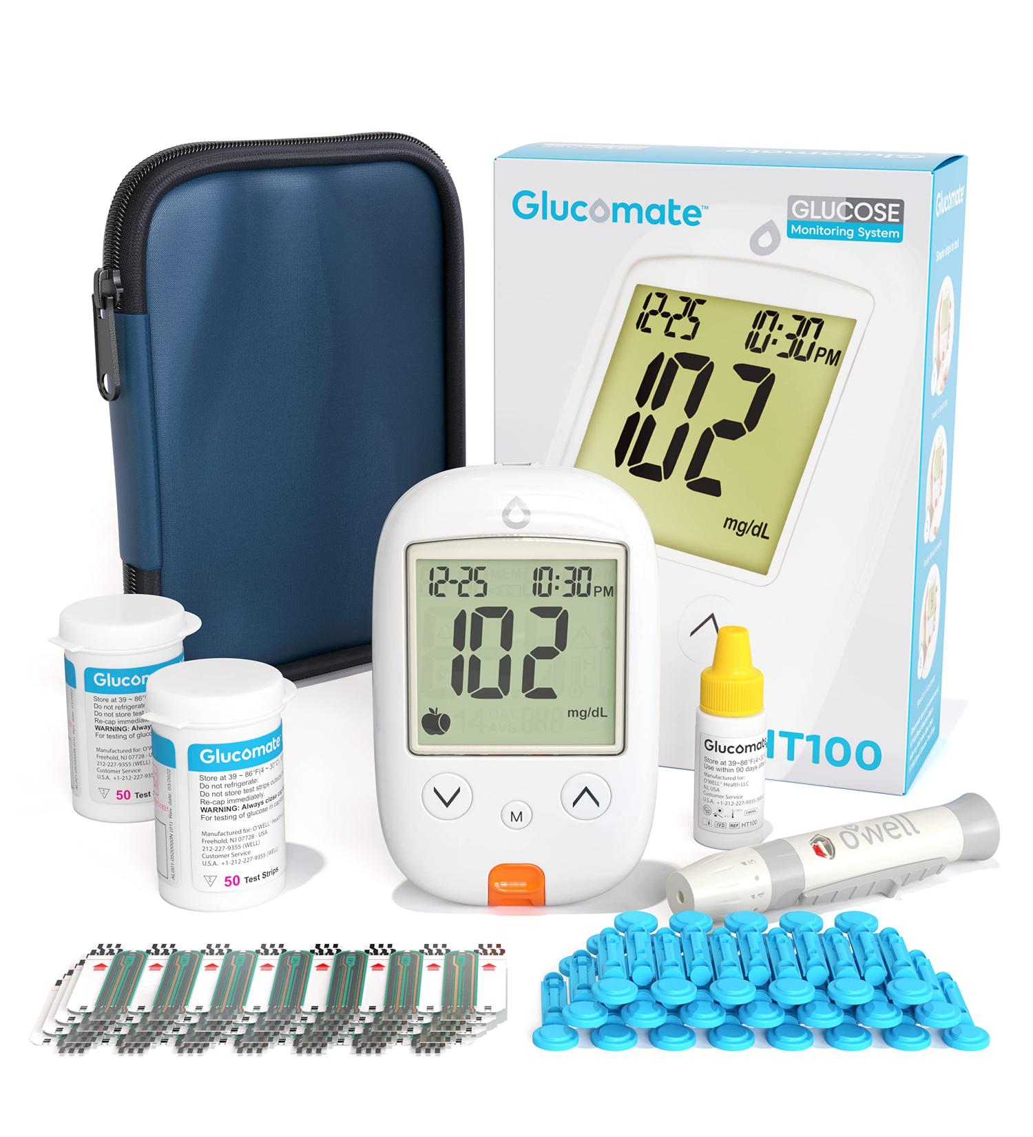 Glucose Monitor Kit | Blood Sugar Test Kit with Test Strips & Lancets for Diabetes Testing - Glucomate Blood Glucose Monitor with 100 Strips & 100 Lancets - Buy Online on GoSupps.com