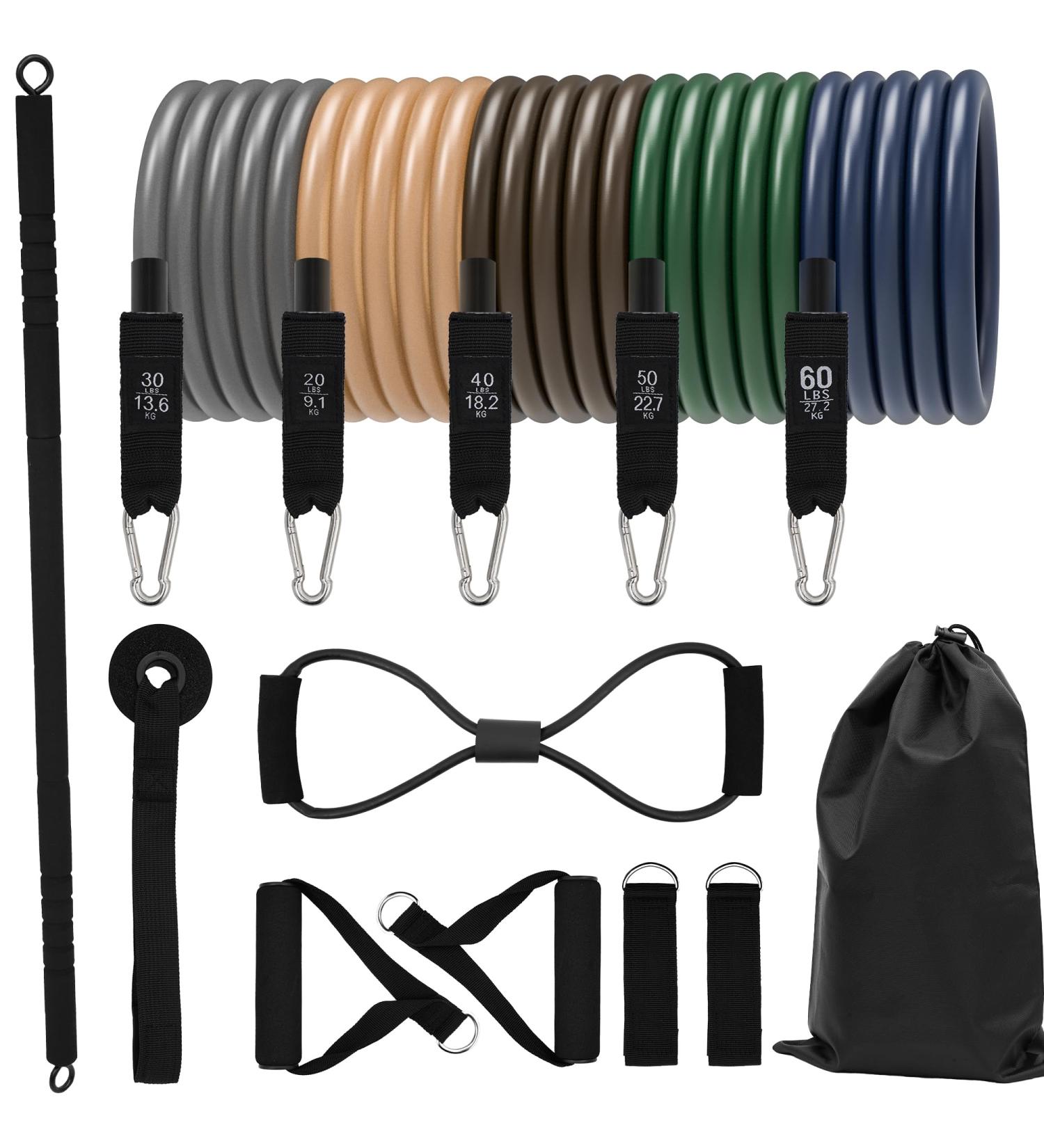 Pilates Bar Kit with 200lbs Resistance Band - Heavy Duty Home Gym Equipment for Men & Women | Full Body Workout - Buy Online on GoSupps.com
