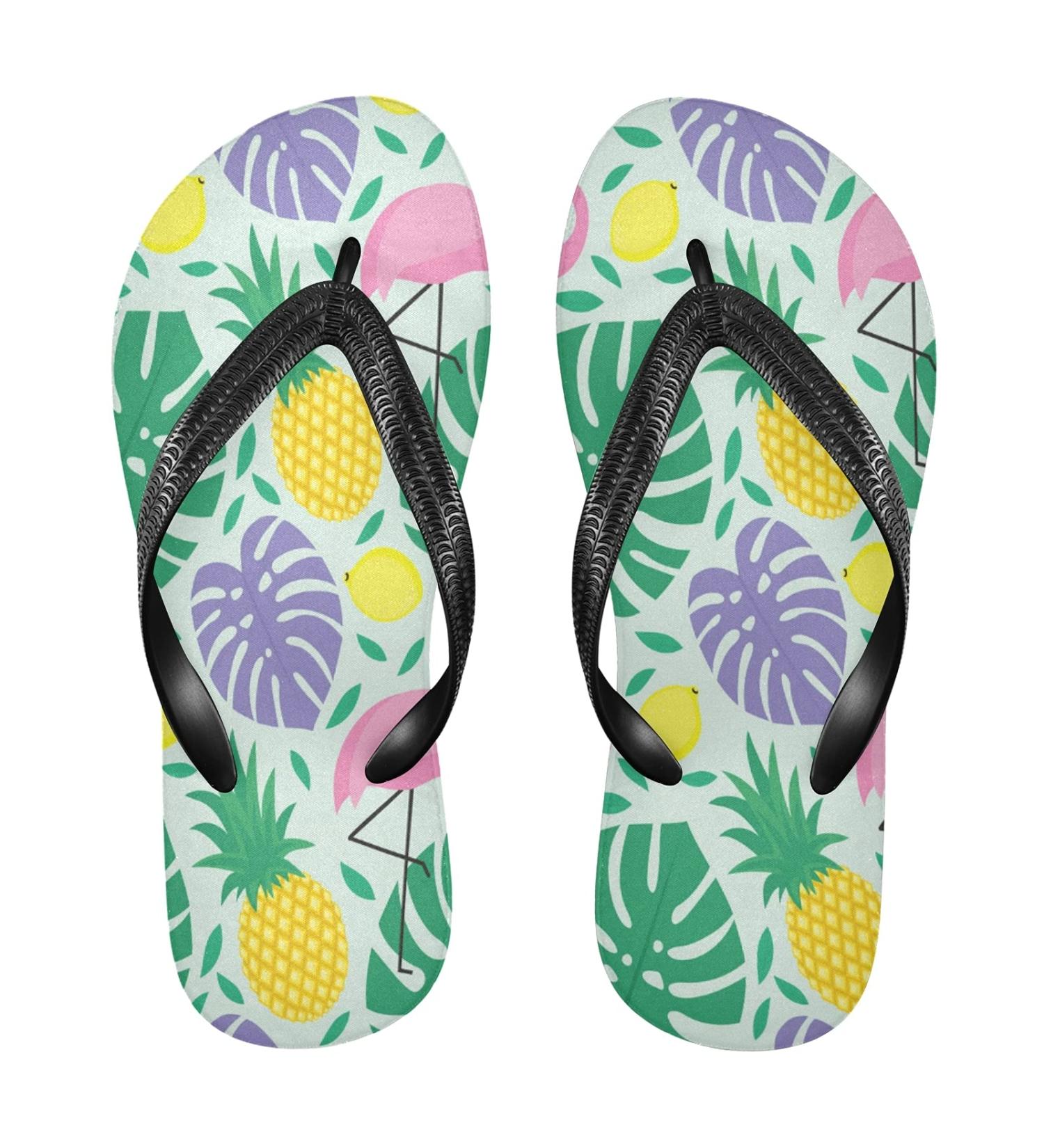 Mnsruu Tropical Palm Leaf Flip Flops - Pineapple & Flamingo Design for Home Hotel Spa & Travel | Stylish Comfort for Men & Women - Buy Online on GoSupps.com