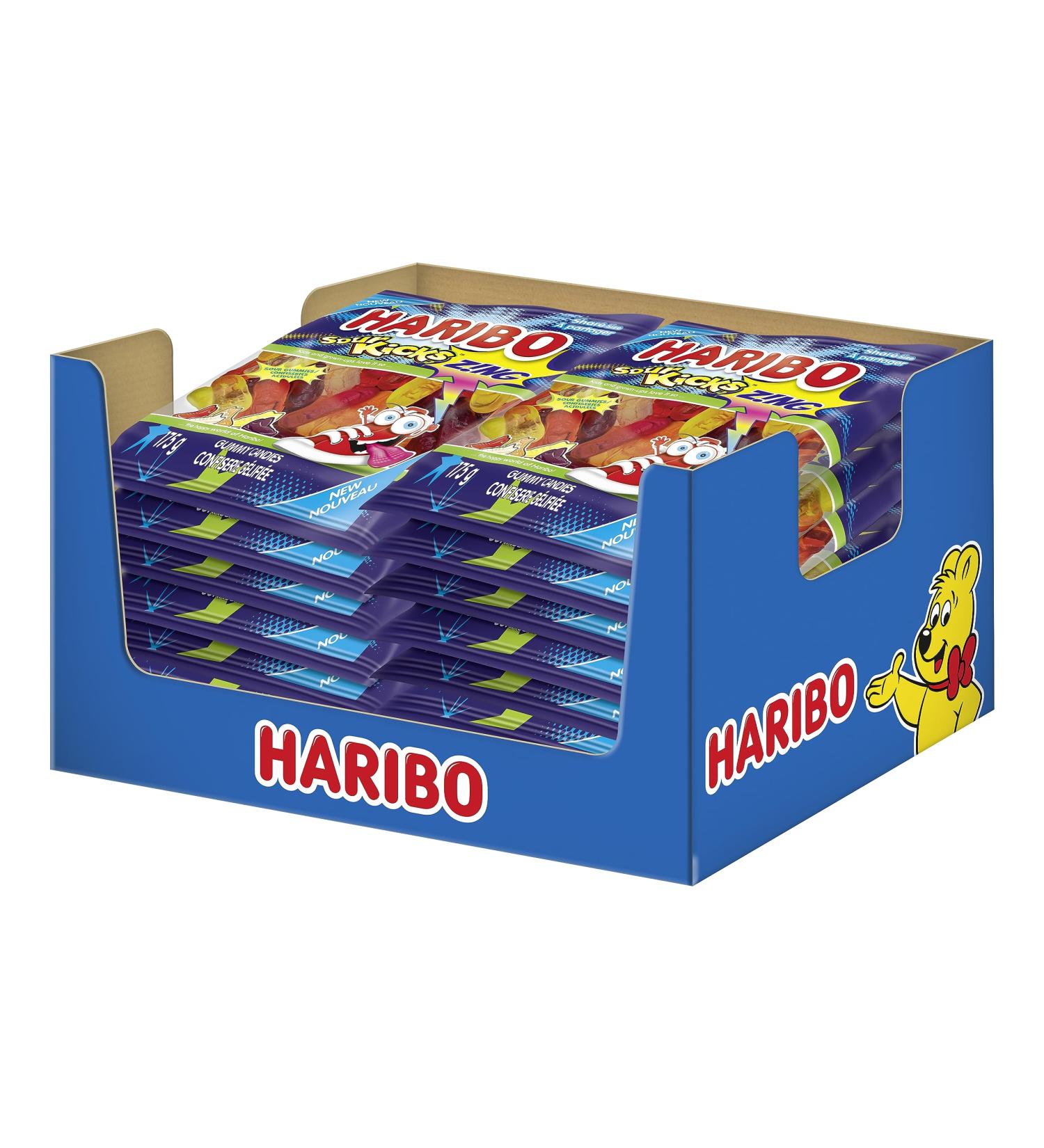 Haribo Z!NG Sour Kicks Gummy Candy 5 Sour Fruity Flavours No Artificial Colours - Pack of 12 Box (175g) Zing Sour 175g (Pack of 12) - Buy Online on GoSupps.com