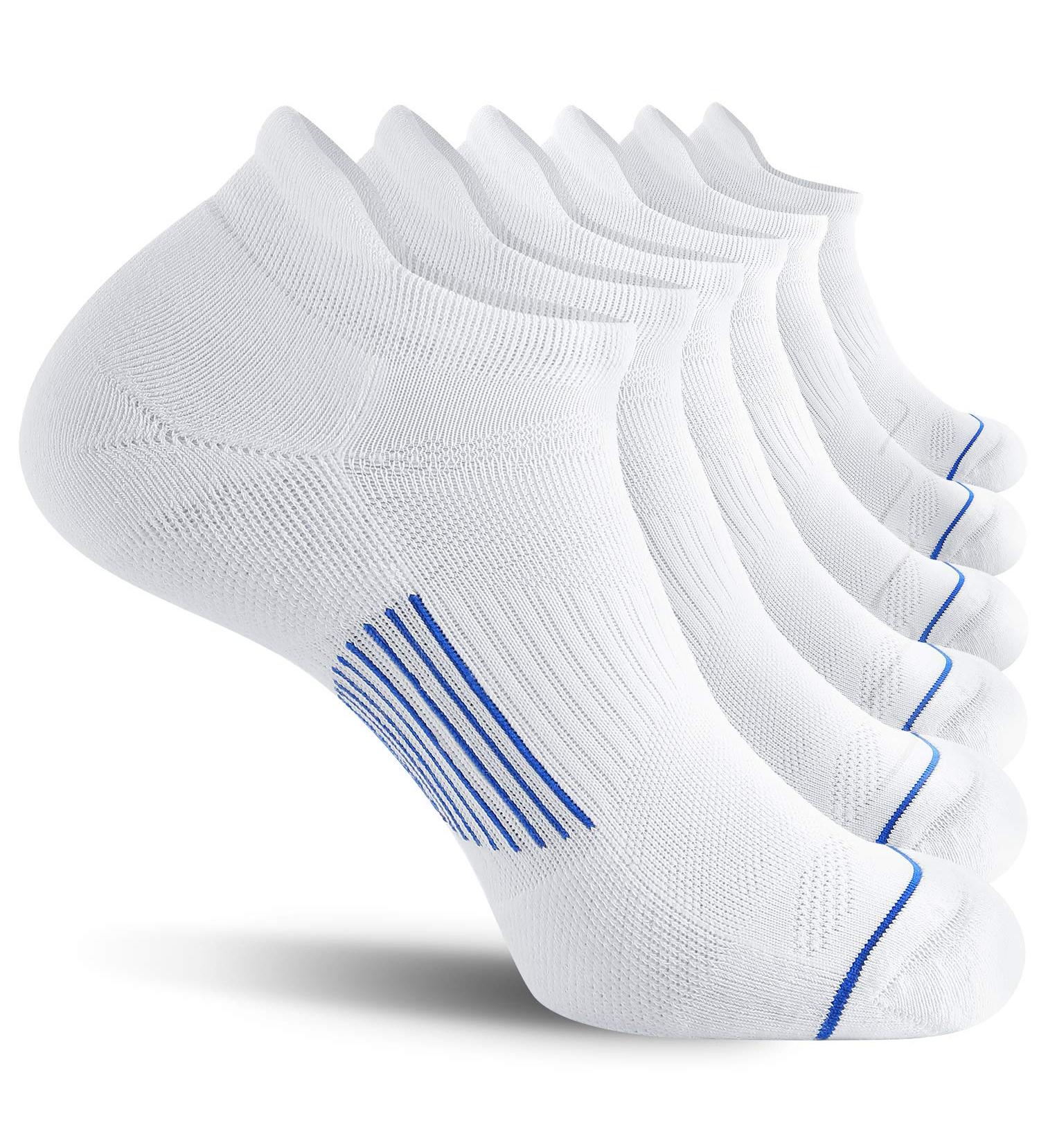 FITRELL Men's 6 Pack Ankle Running Socks - White Blue, Sizes 7-9 - Cushioned Athletic Sports Socks - Buy Online on GoSupps.com