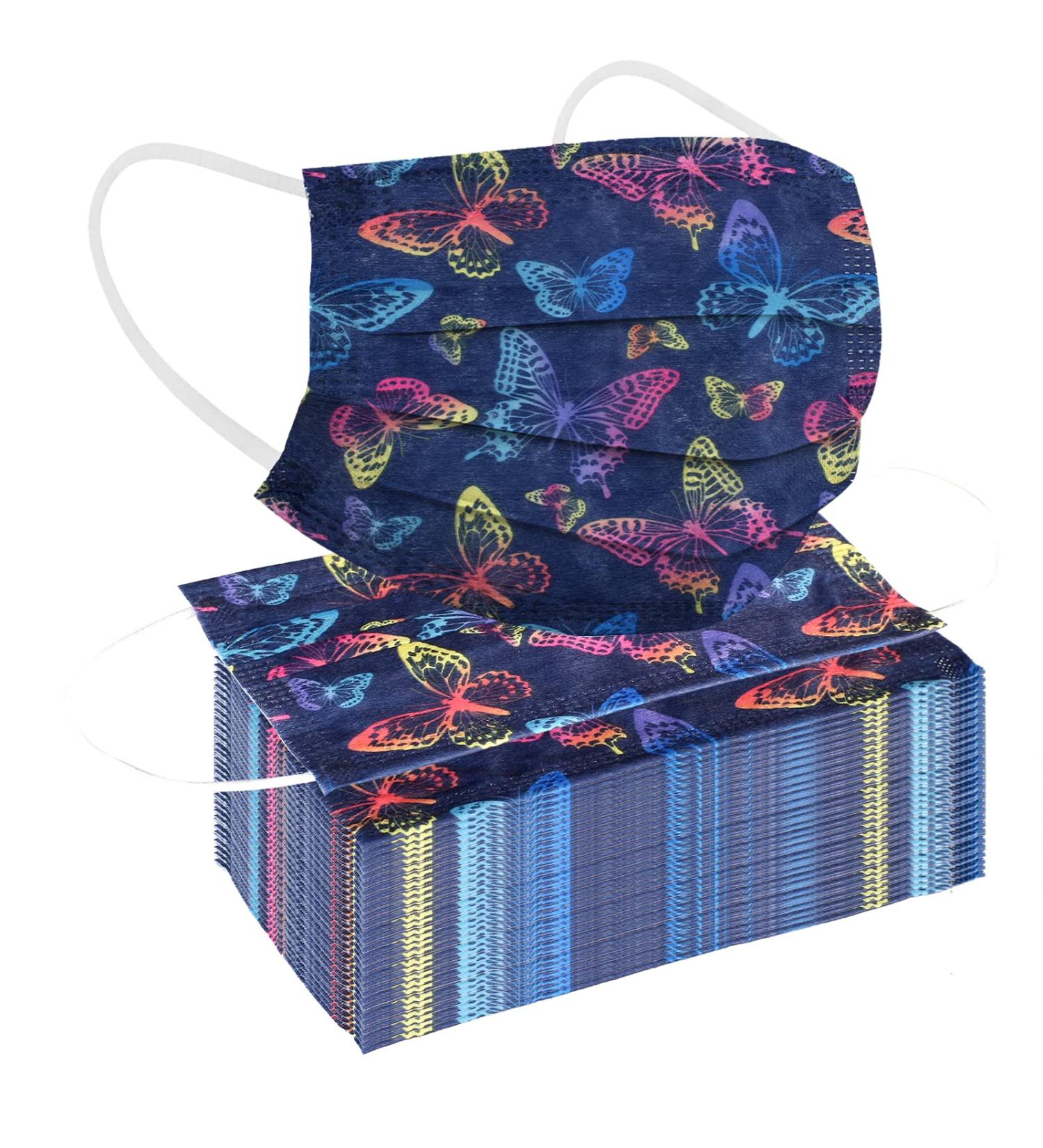 Adult Design Disposable Face Masks 50 Pack Pink Butterfly Women Cute Breathable Comfy Mask - Multicolor Butterfly - Buy Online on GoSupps.com