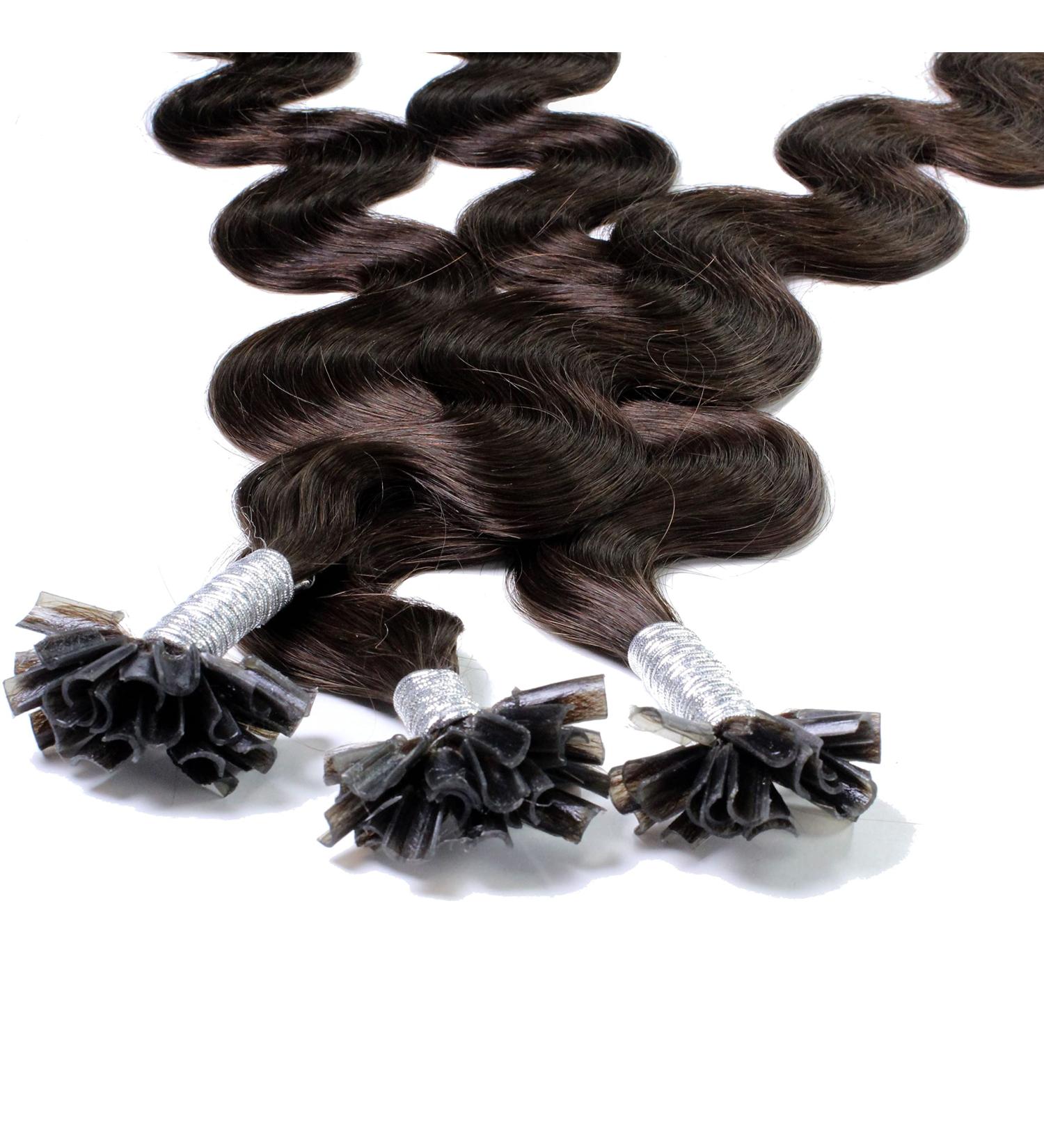 Hair2Heart Extensions Real Hair Bondings Wavy - 25 Strands 1g 40cm 4/0 Medium Brown | Premium Quality eCommerce Shipping Internationally - Buy Online on GoSupps.com
