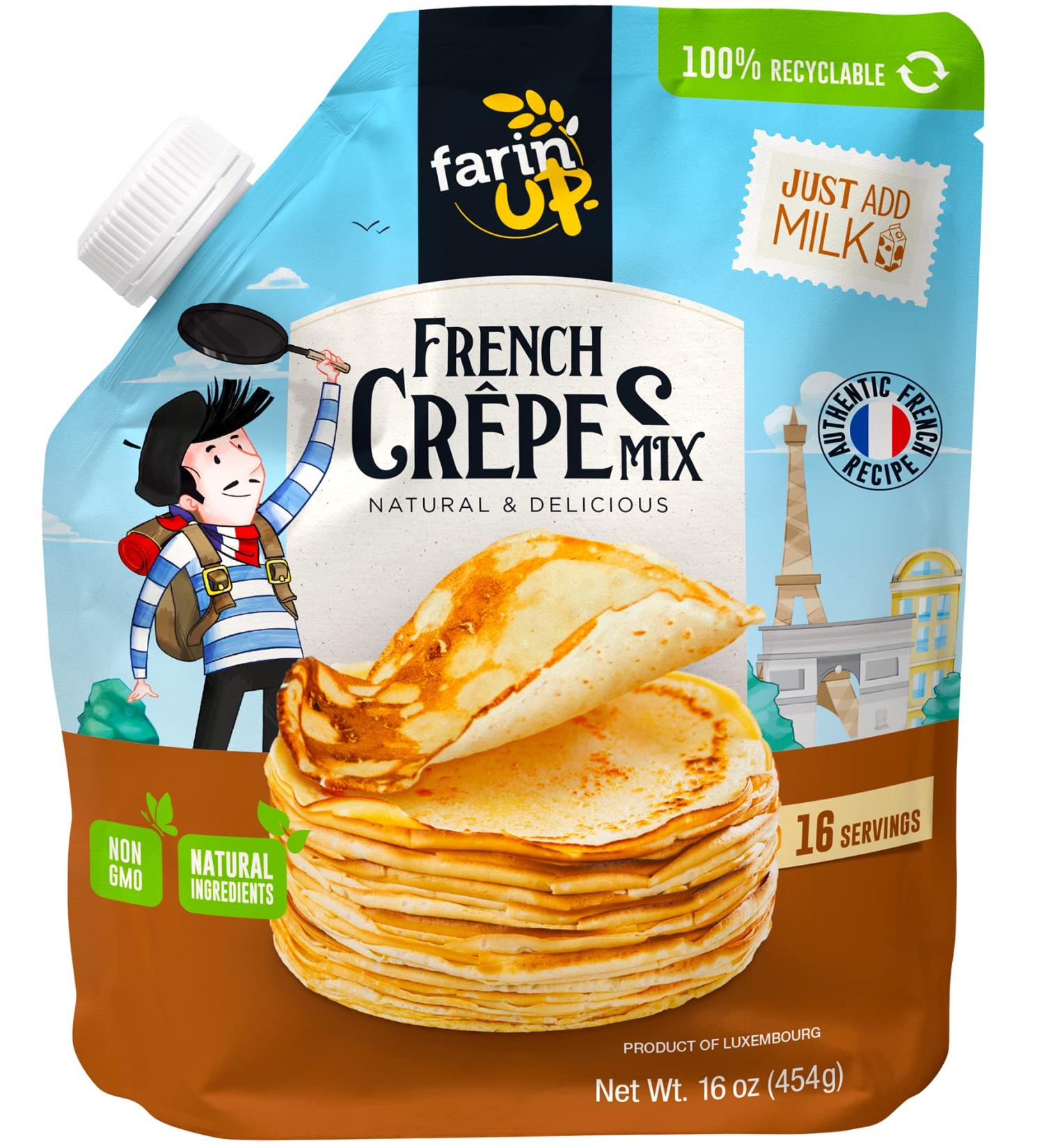 French Crepes Mix 16oz Pack - Just Add Milk - Resealable & 100% Recyclable - Buy Online on GoSupps.com