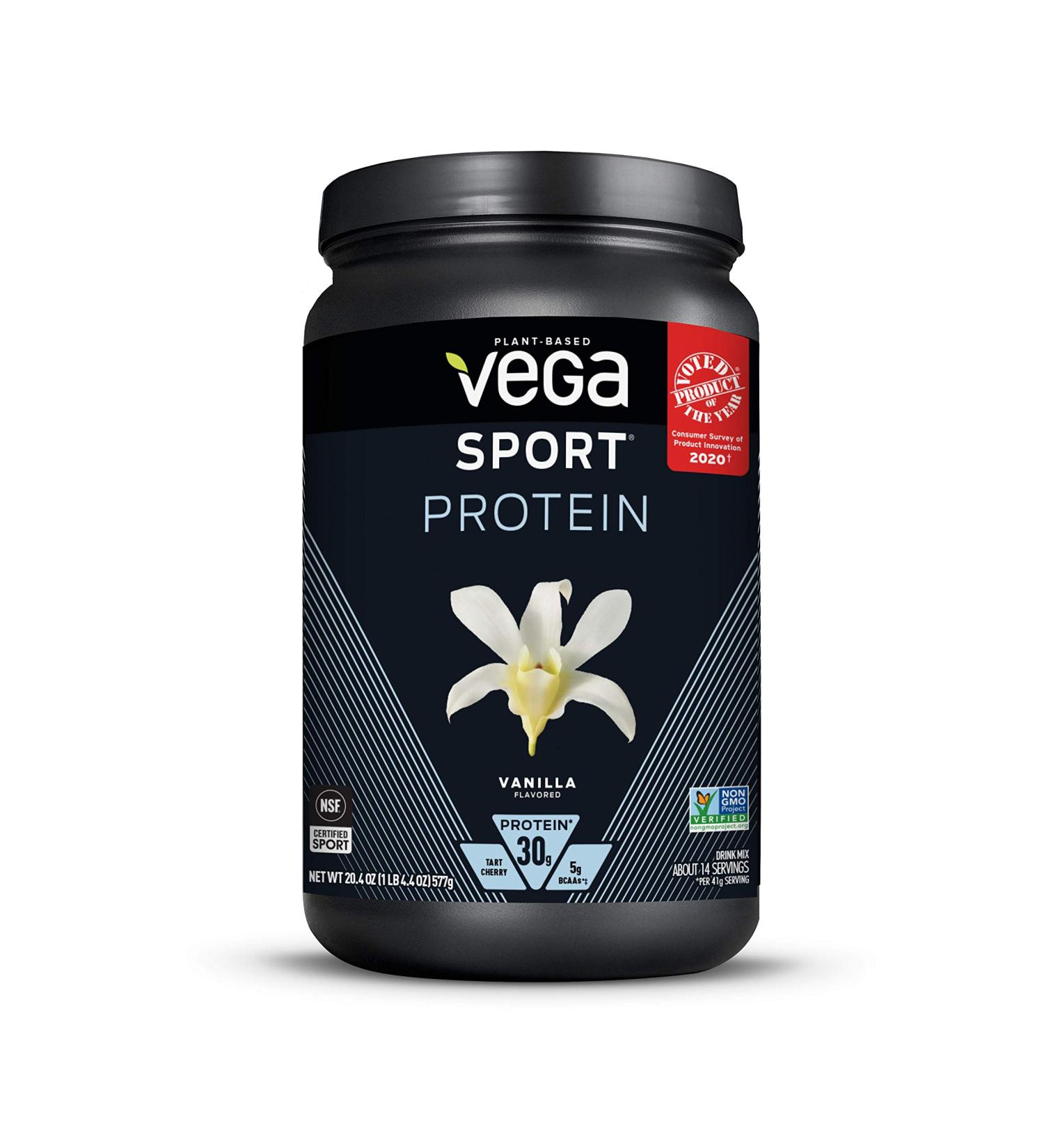 Vega Sport Protein Powder Vanilla - Plant-Based Vegan Protein with BCAAs and Amino Acids - Tart Cherry Flavor - 14 Servings, 20.4 oz - Non Dairy, Gluten Free, Non GMO - Buy Online on GoSupps.com