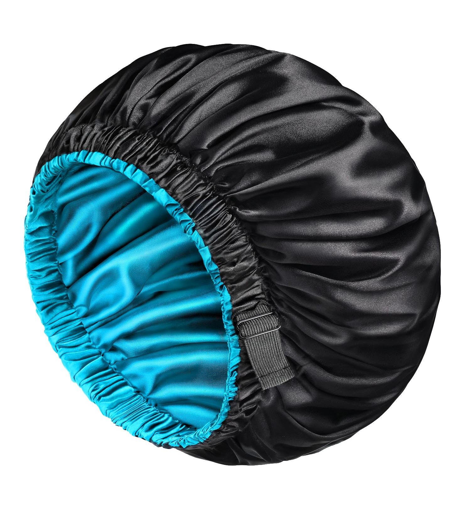 Shop Mikimini Satin Hood for Women & Men - Turnable Double-Layer Sleeping Hood for Braids | XL Black/Blue - Adjustable & Non-Slip - Buy Online on GoSupps.com
