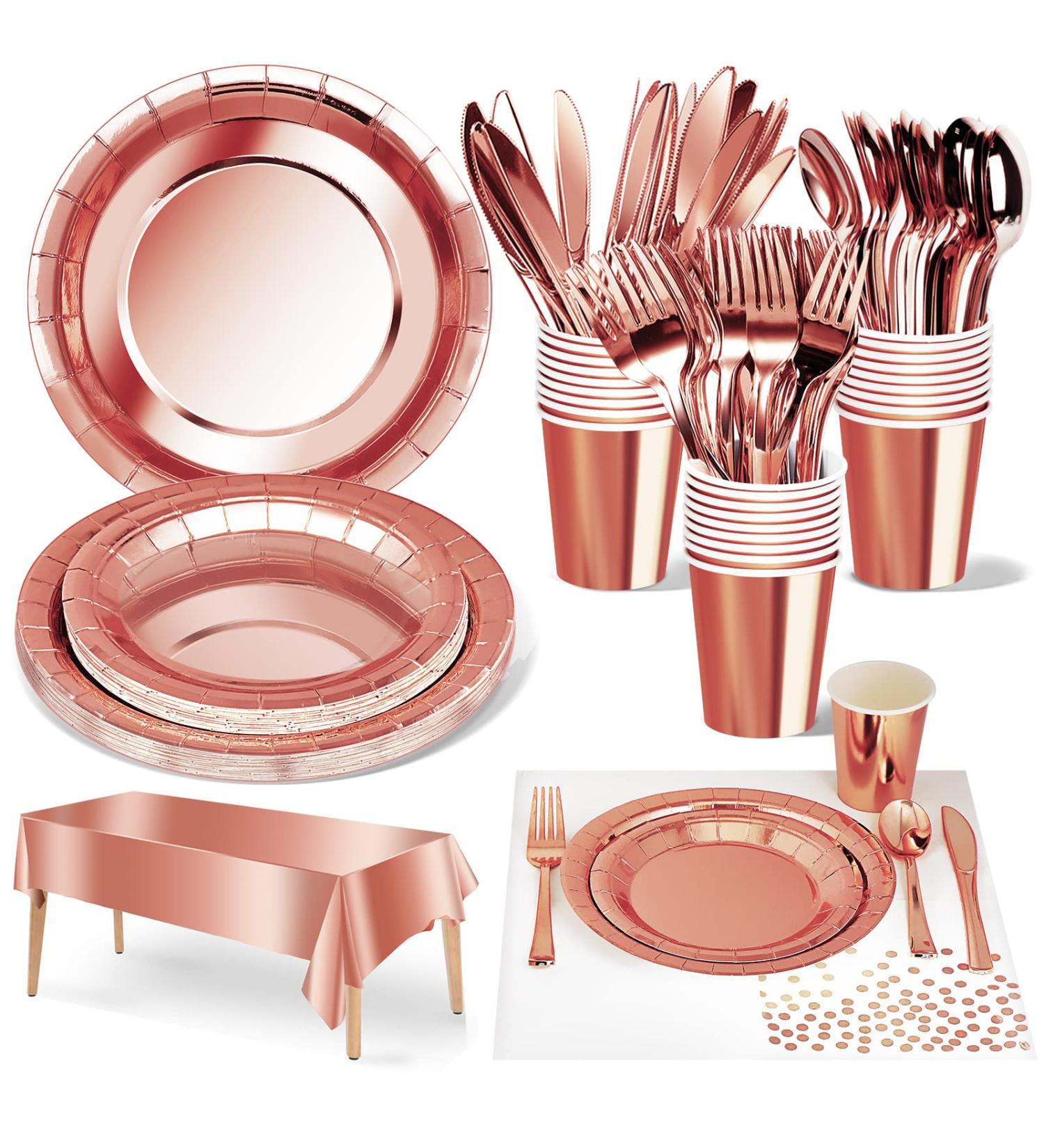 Nkaiso141Pcs Rose Gold Party Tableware Party Paper Plates and Cutlery Set Includes Plates Cups Dinnerware Napkins for Birthday Wedding Babyshower Decorations Supplies-20 Guests Pure Rose Gold - Buy Online on GoSupps.com