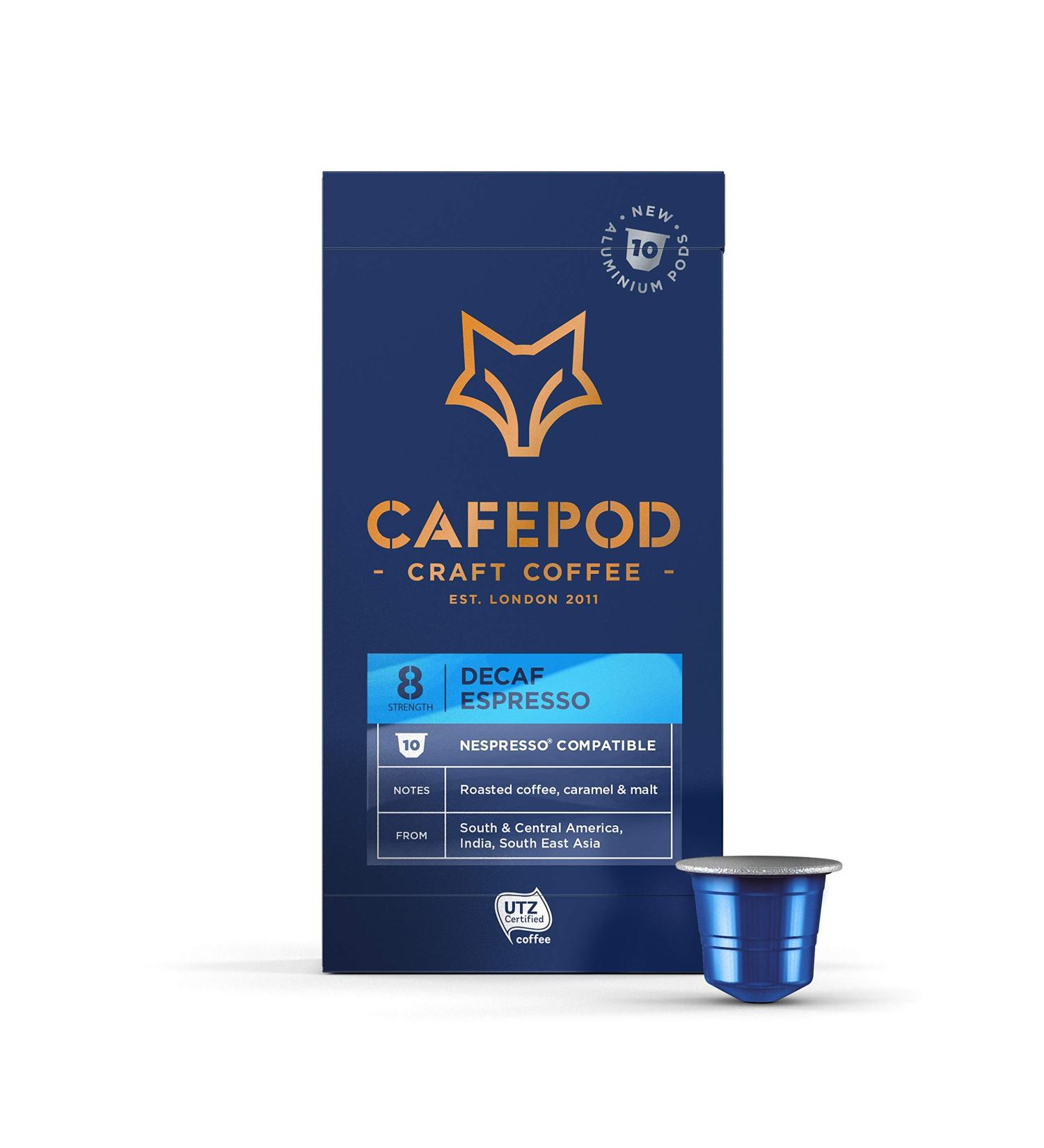 CafePod Craft Coffee Nespresso Compatible Aluminium Pods - UTZ Certified (Decaf x 10 Pods) - Buy Online on GoSupps.com