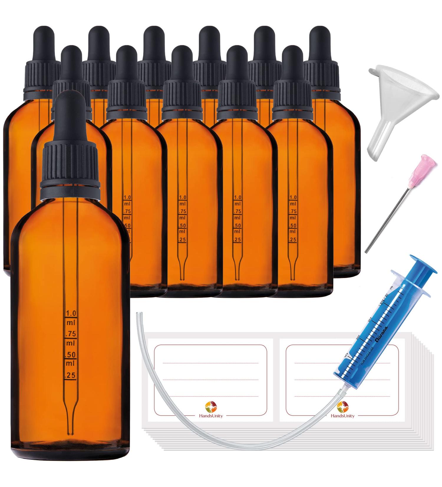 Handsunity 100ml Tincture Bottles - 12 Pack Brown Pipette Bottles with Black Caps | Ideal for International Shipping - Buy Online on GoSupps.com
