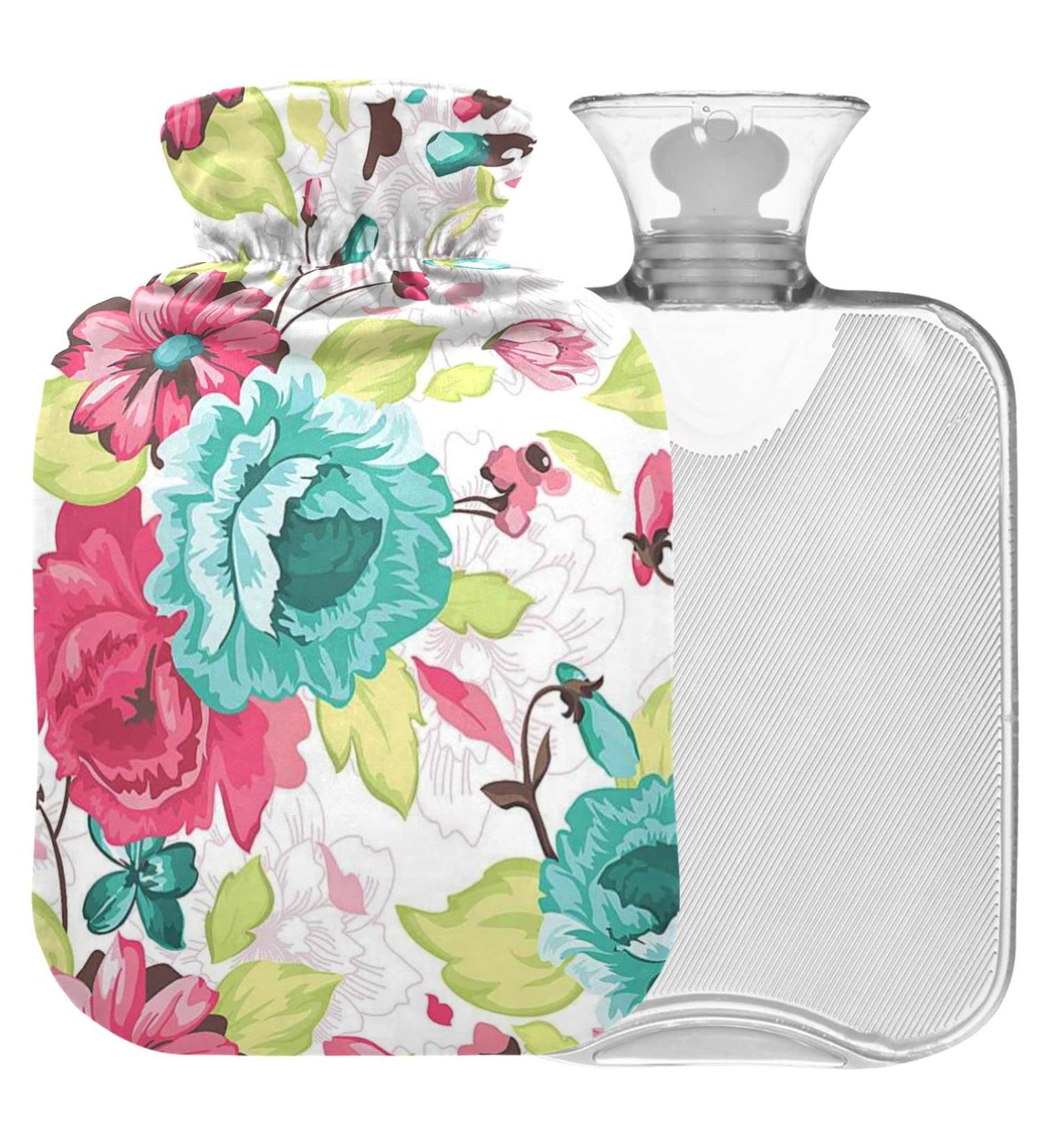 NAANLE 2L Hot Water Bottle with Cover - Red Flower Watercolor | Back Pain Relief & Hot/Cold Therapy - Buy Online on GoSupps.com