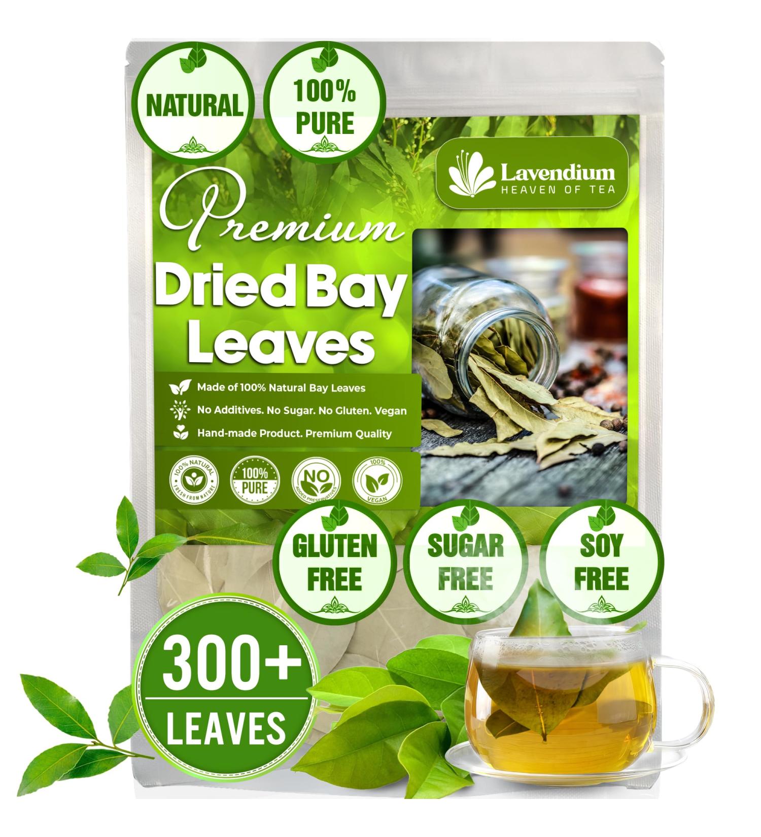Lavendium 300+ Premium Dried Bay Leaves Bay Leaf Tea Bay Leaves Spice Whole Nice Leaves Wildcrafted Fresh Harvested Bay Leaves For Cooking Sugar-Free Gluten Free Caffeine Free Vegan - Buy Online on GoSupps.com